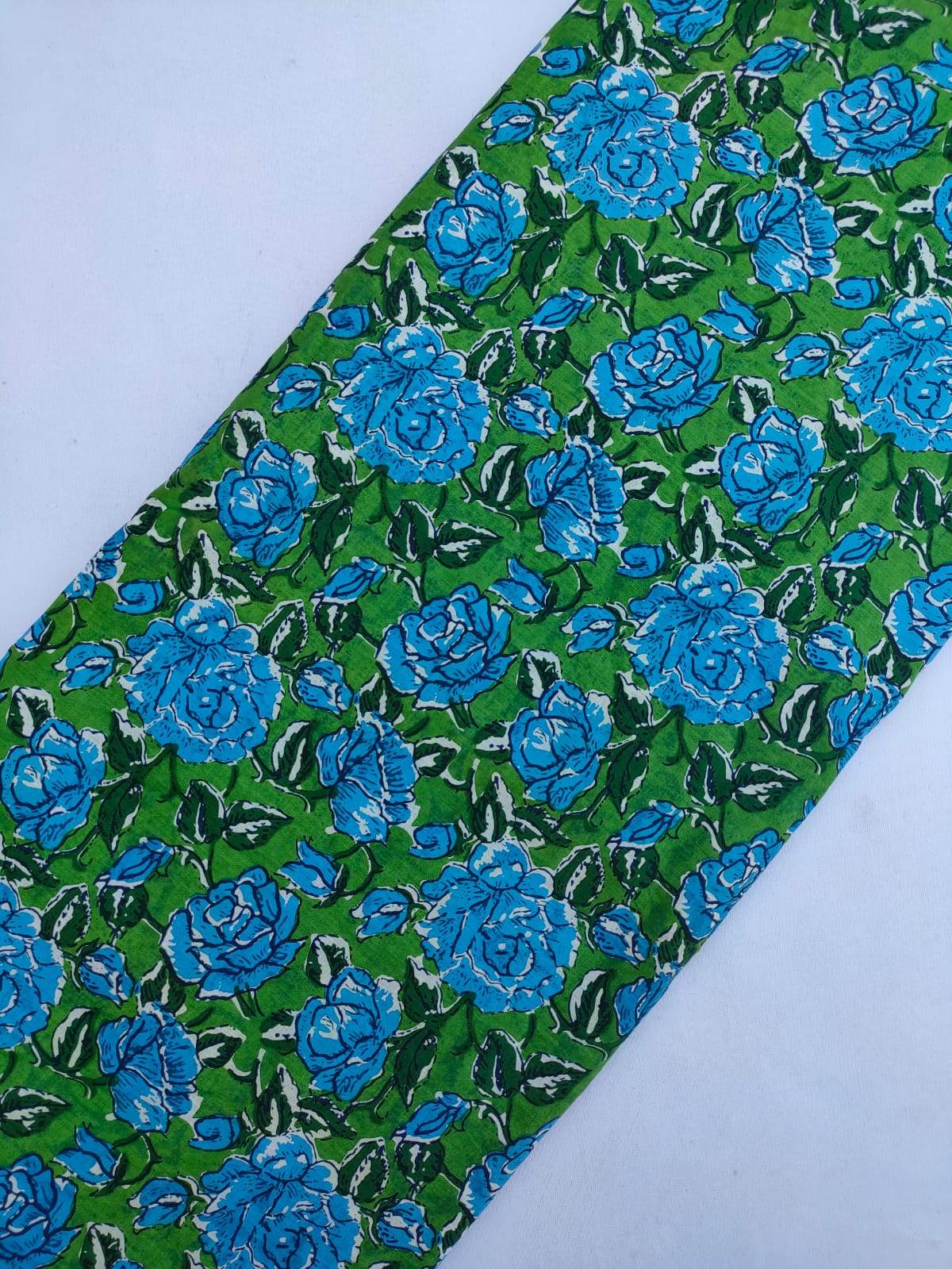 Blue Floral Screen Print Pure Cotton Fabric From Tulsi Prints