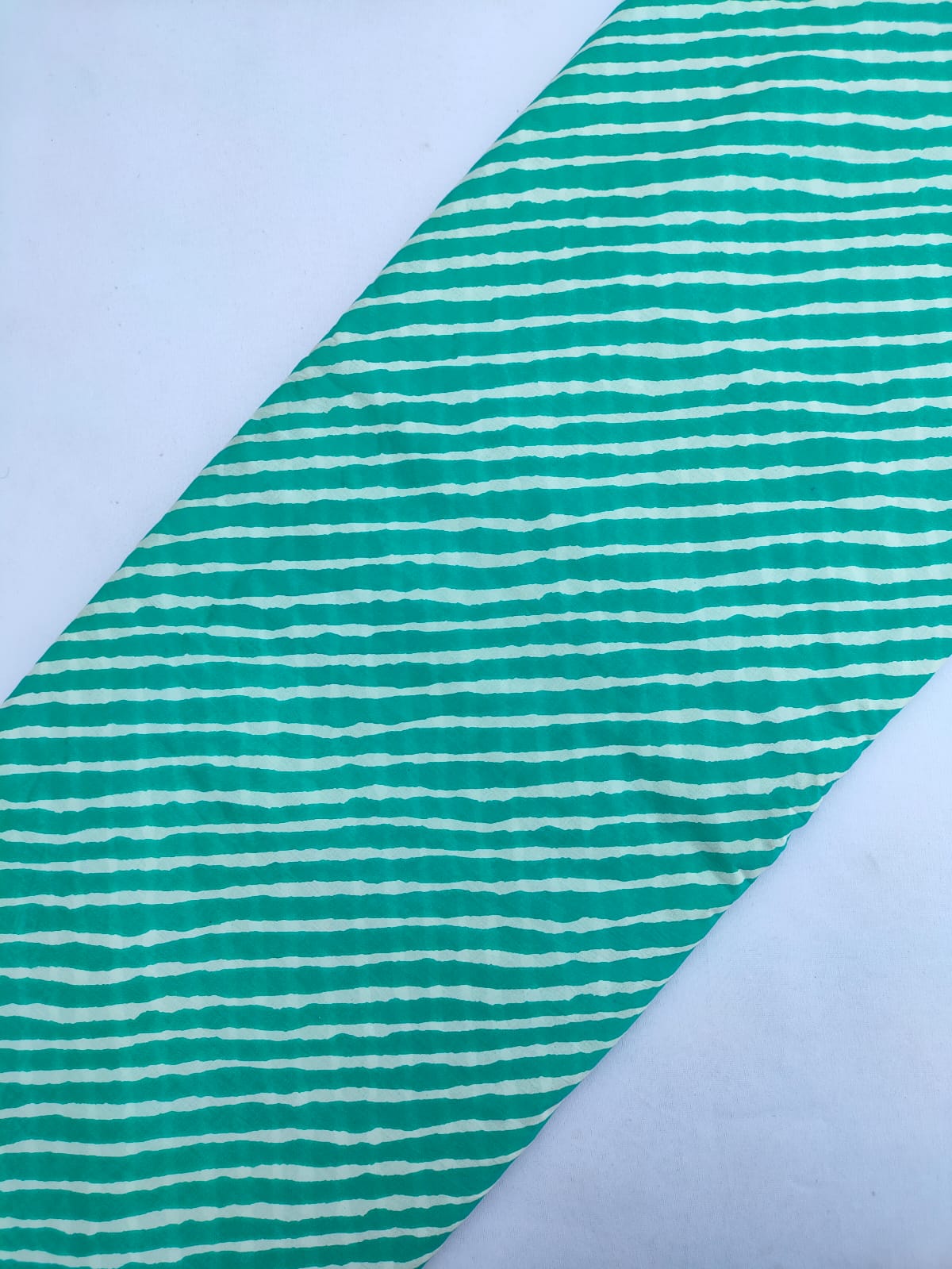 Teal Wavy Stripes Screen Print Pure Cotton Fabric From Tulsi Prints