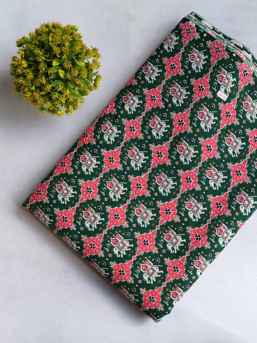 Green Floral Motif Screen Print Pure Cotton Fabric From Tulsi Prints
