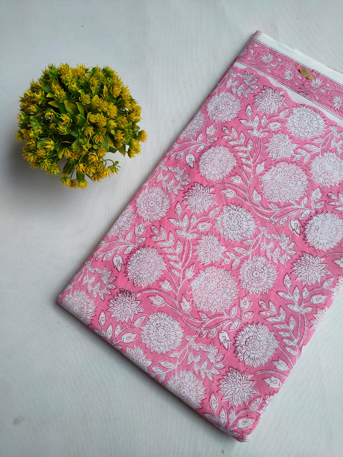 Pink Floral Vine Sanganeri Print Pure Cotton Fabric From Tulsi Prints