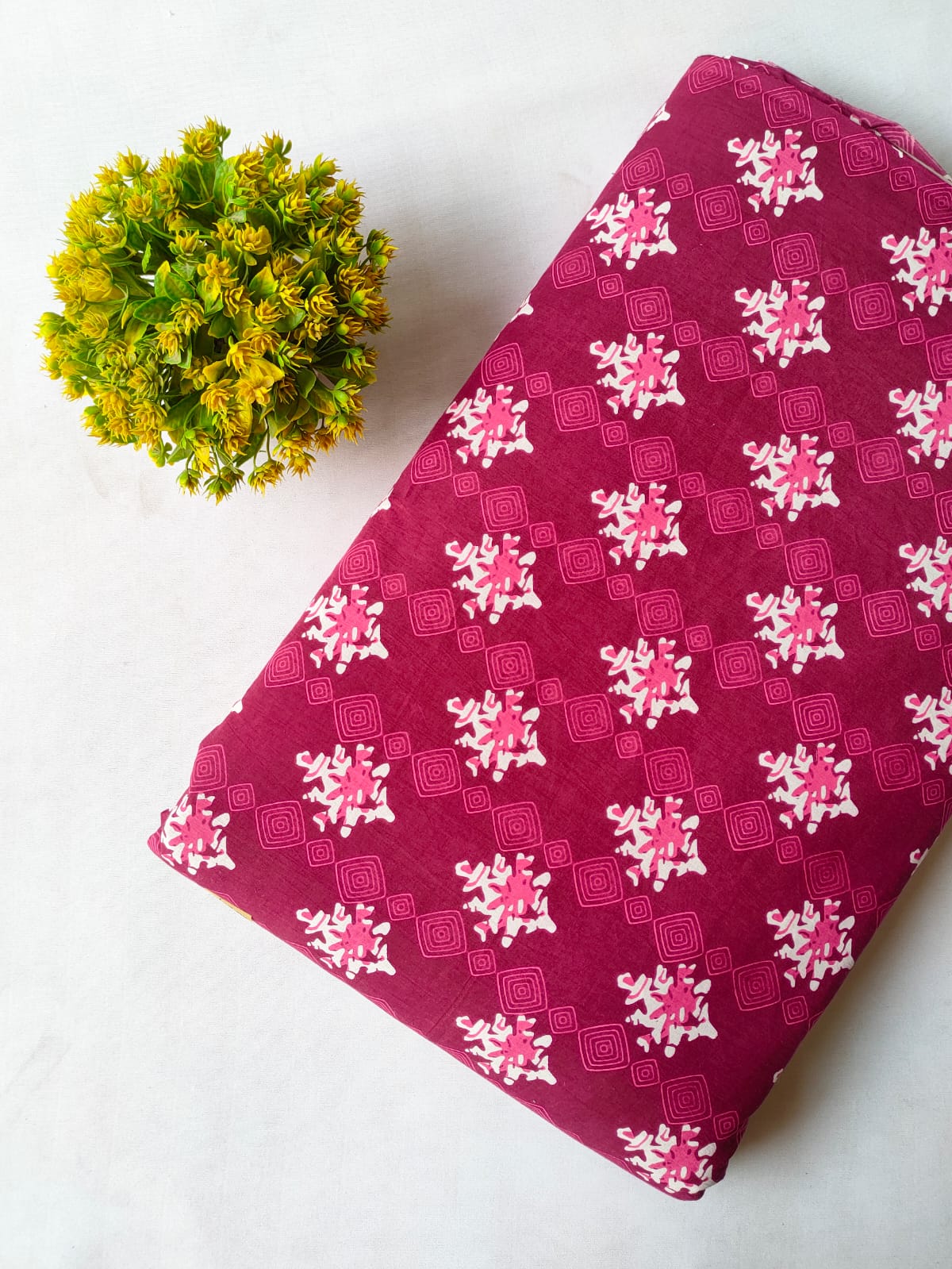 Magenta Geometric Boota Screen Print Pure Cotton Fabric From Tulsi Prints