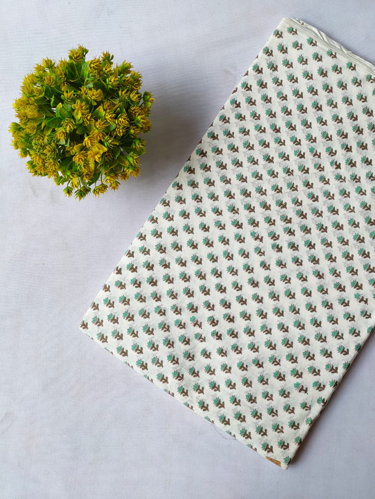 Off White Small Buti Screen Print Pure Cotton Fabric From Tulsi Prints