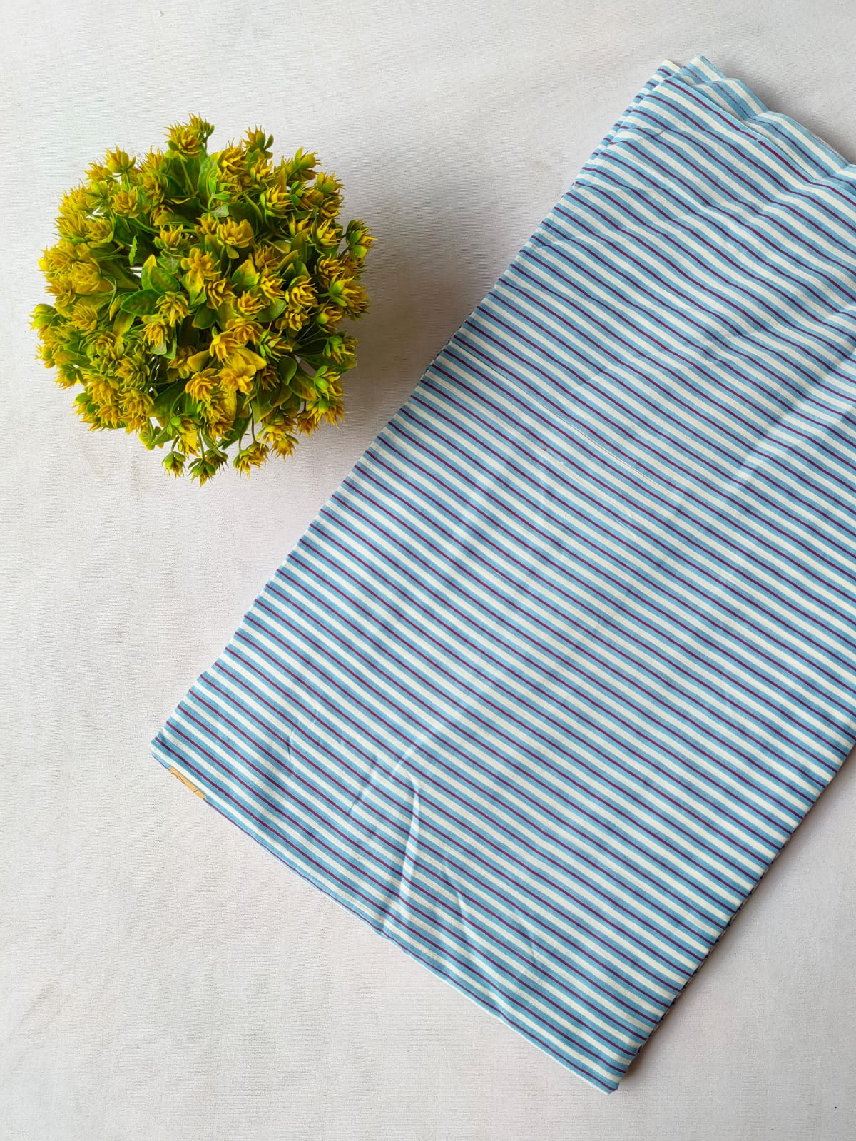 Blue Striped Screen Print Pure Cotton Fabric From Tulsi Prints