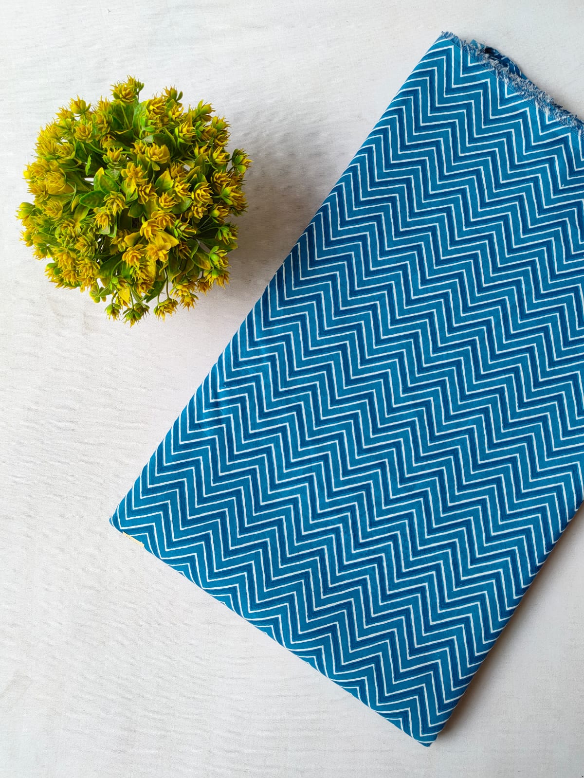 Blue Chevron Screen Print Pure Cotton Fabric From Tulsi Prints