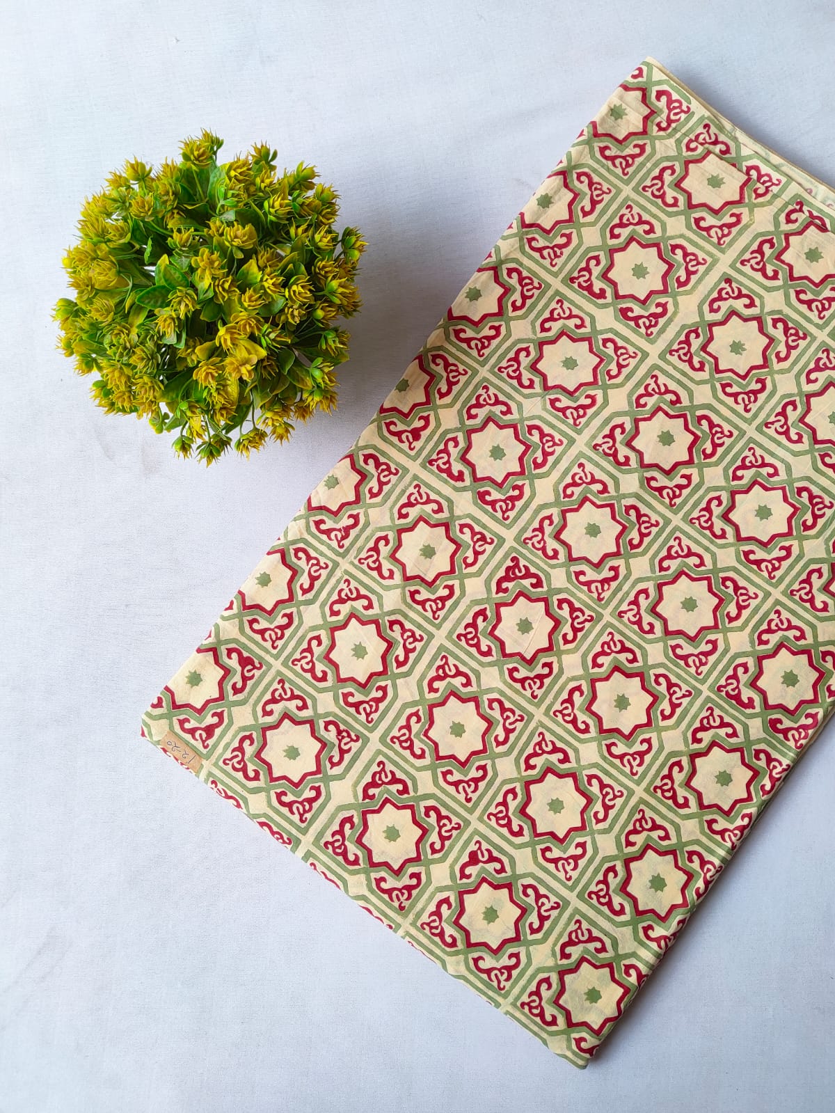 Beige Geometric Screen Print Pure Cotton Fabric From Tulsi Prints