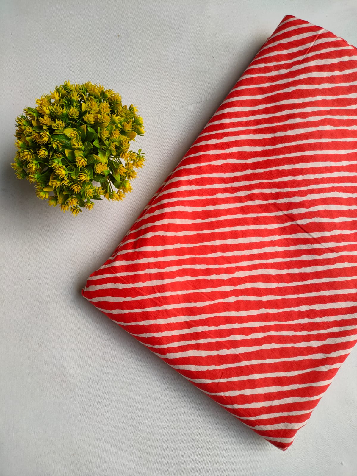 Red Striped Screen Print Pure Cotton Fabric From Tulsi Prints