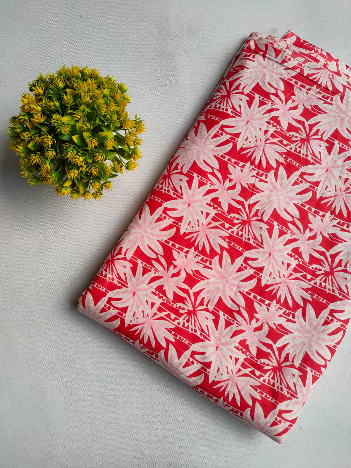Red Leaf Print Screen Print Pure Cotton Fabric From Tulsi Prints
