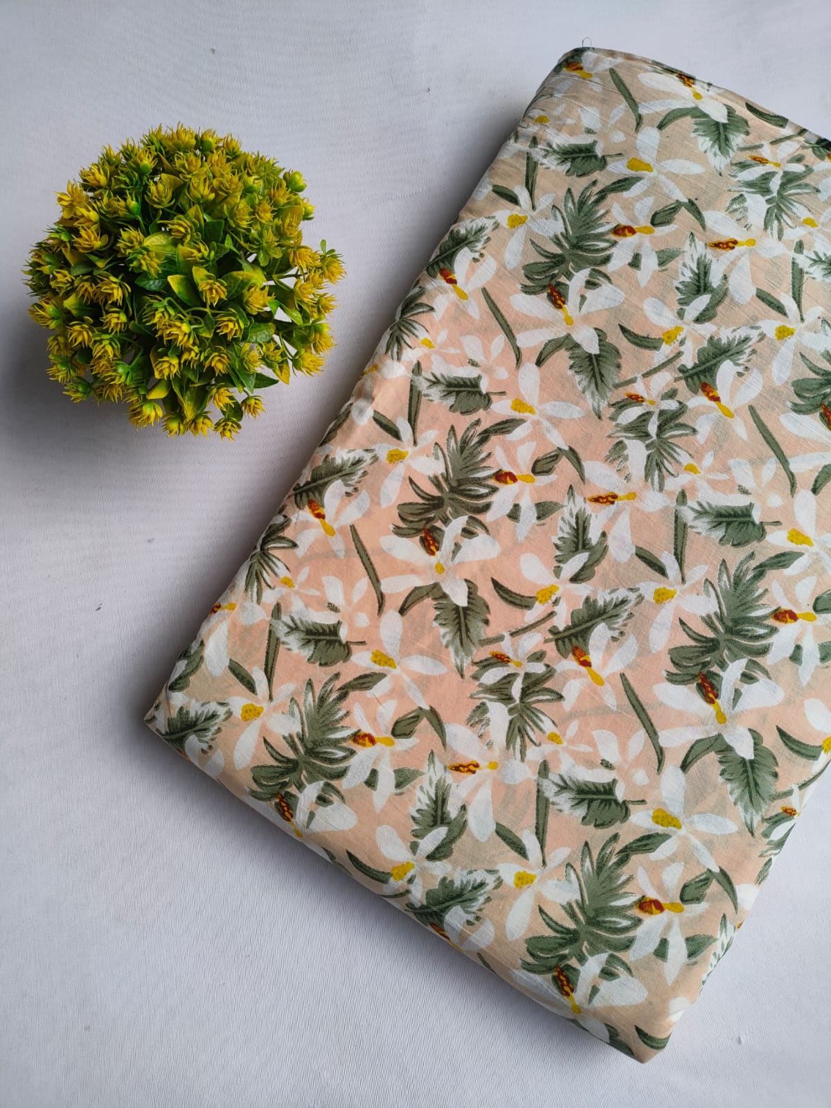 Peach Floral Screen Print Pure Cotton Fabric From Tulsi Prints