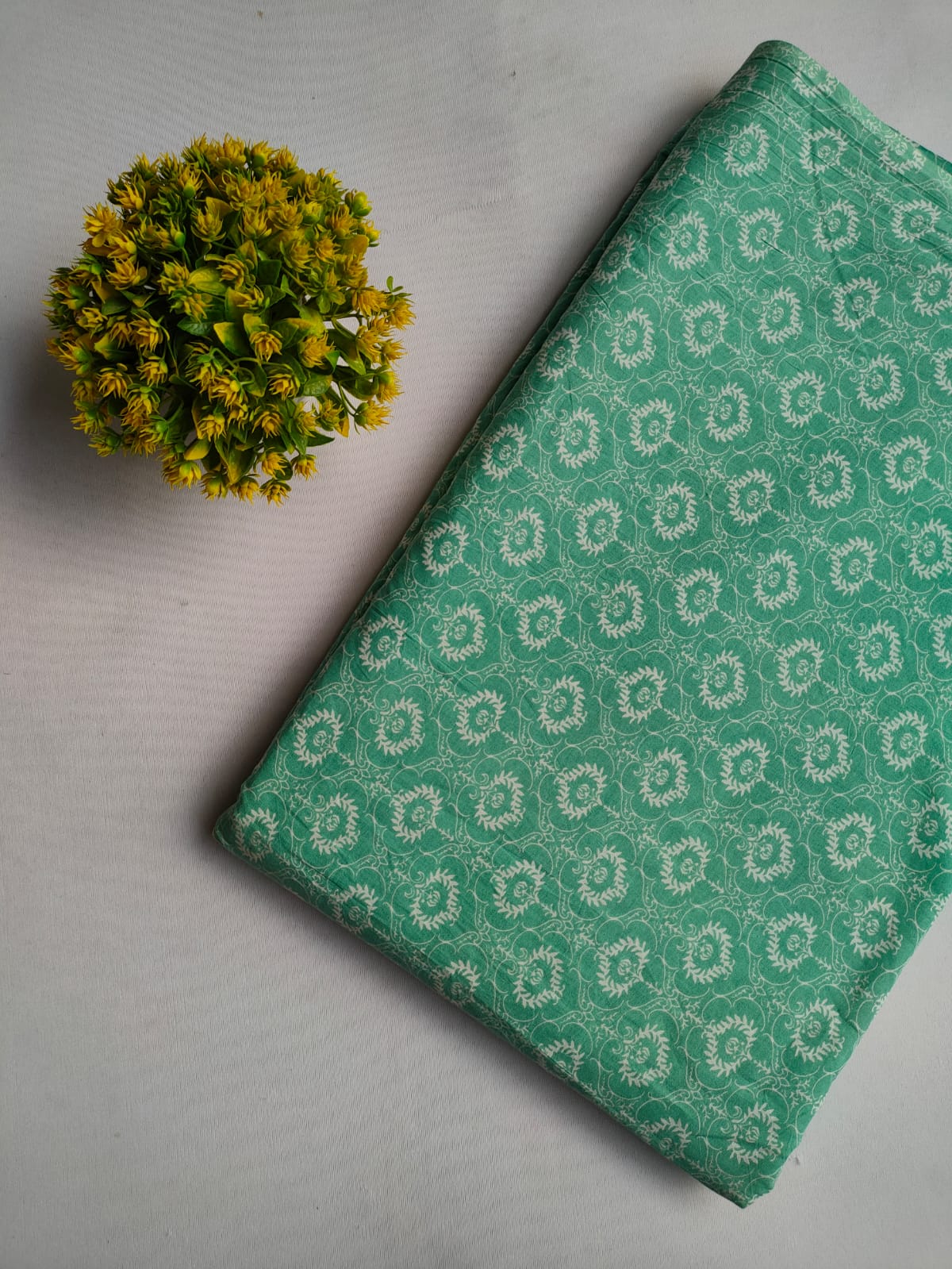 Turquoise Botanical Screen Print Pure Cotton Fabric From Tulsi Prints