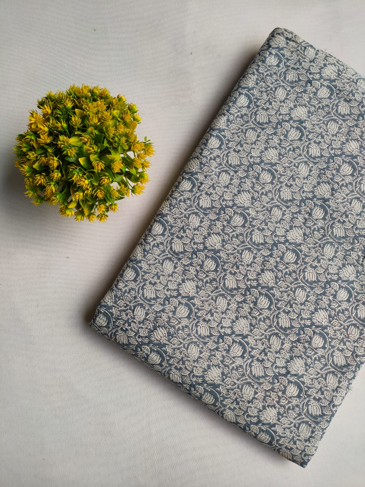 Navy Blue Floral Screen Print Pure Cotton Fabric From Tulsi Prints
