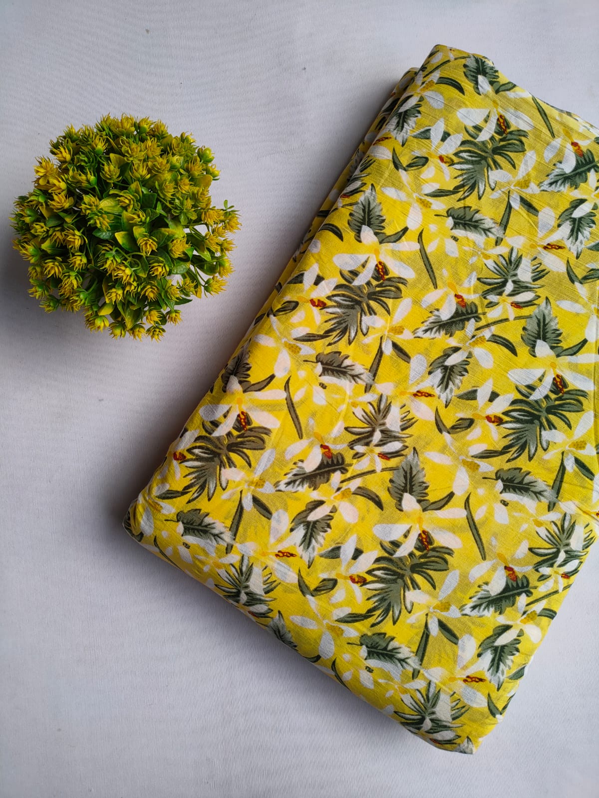 Yellow Floral Screen Print Pure Cotton Fabric From Tulsi Prints