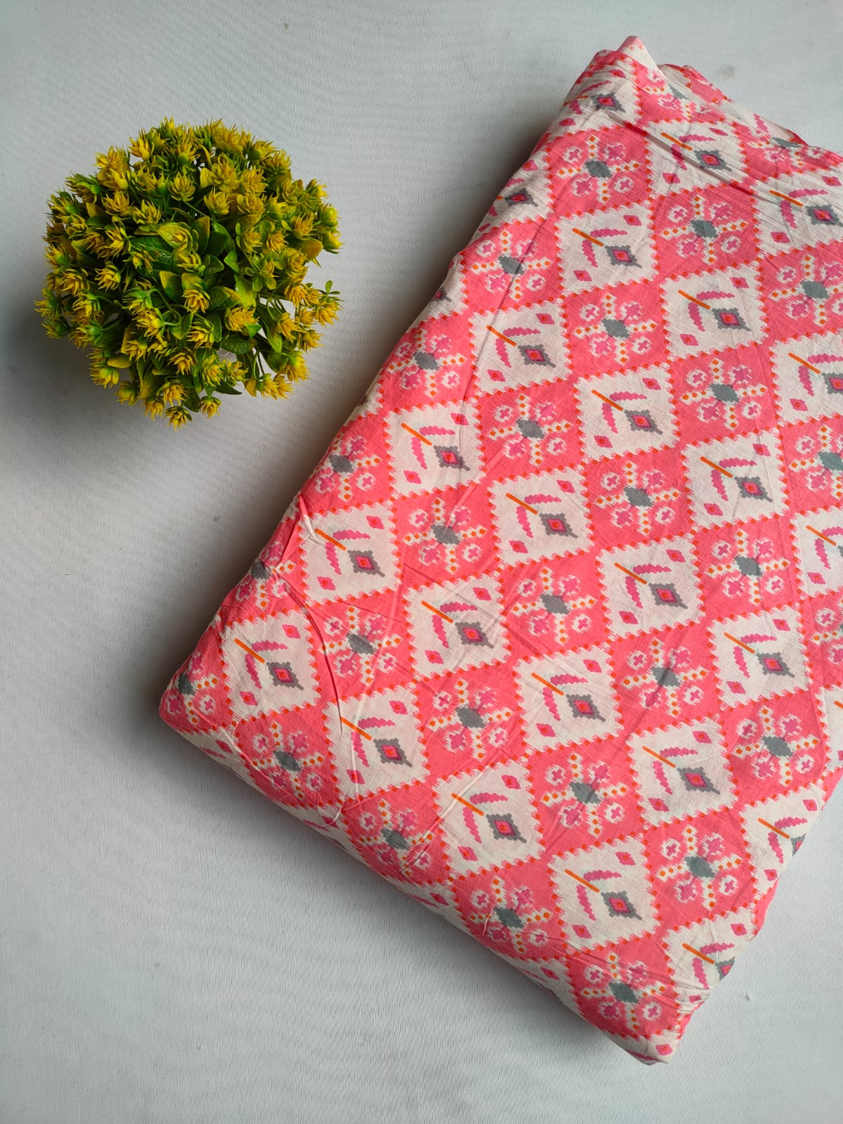 Coral Geometric Screen Print Pure Cotton Fabric From Tulsi Prints
