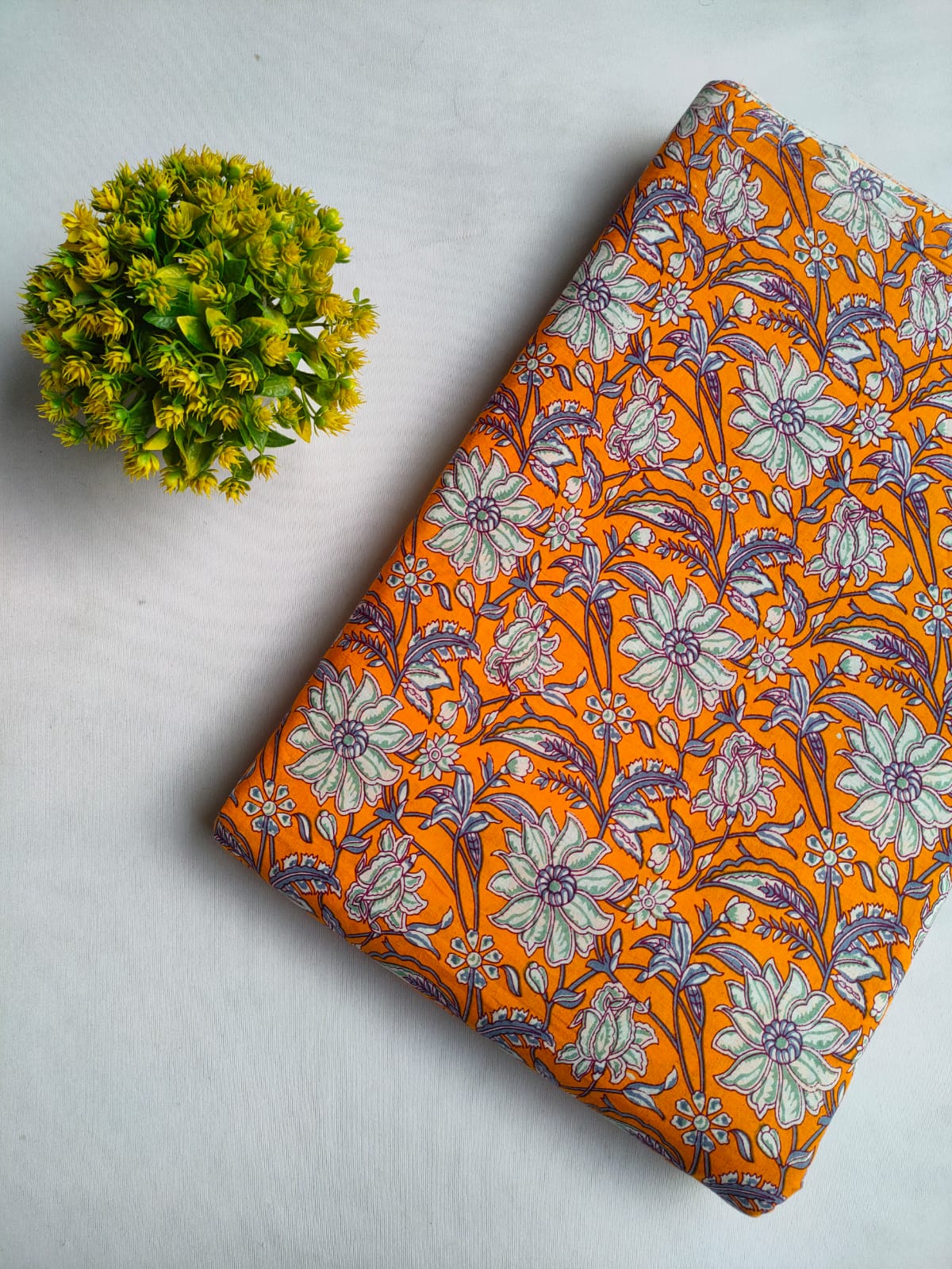 Orange Floral Screen Print Pure Cotton Fabric From Tulsi Prints