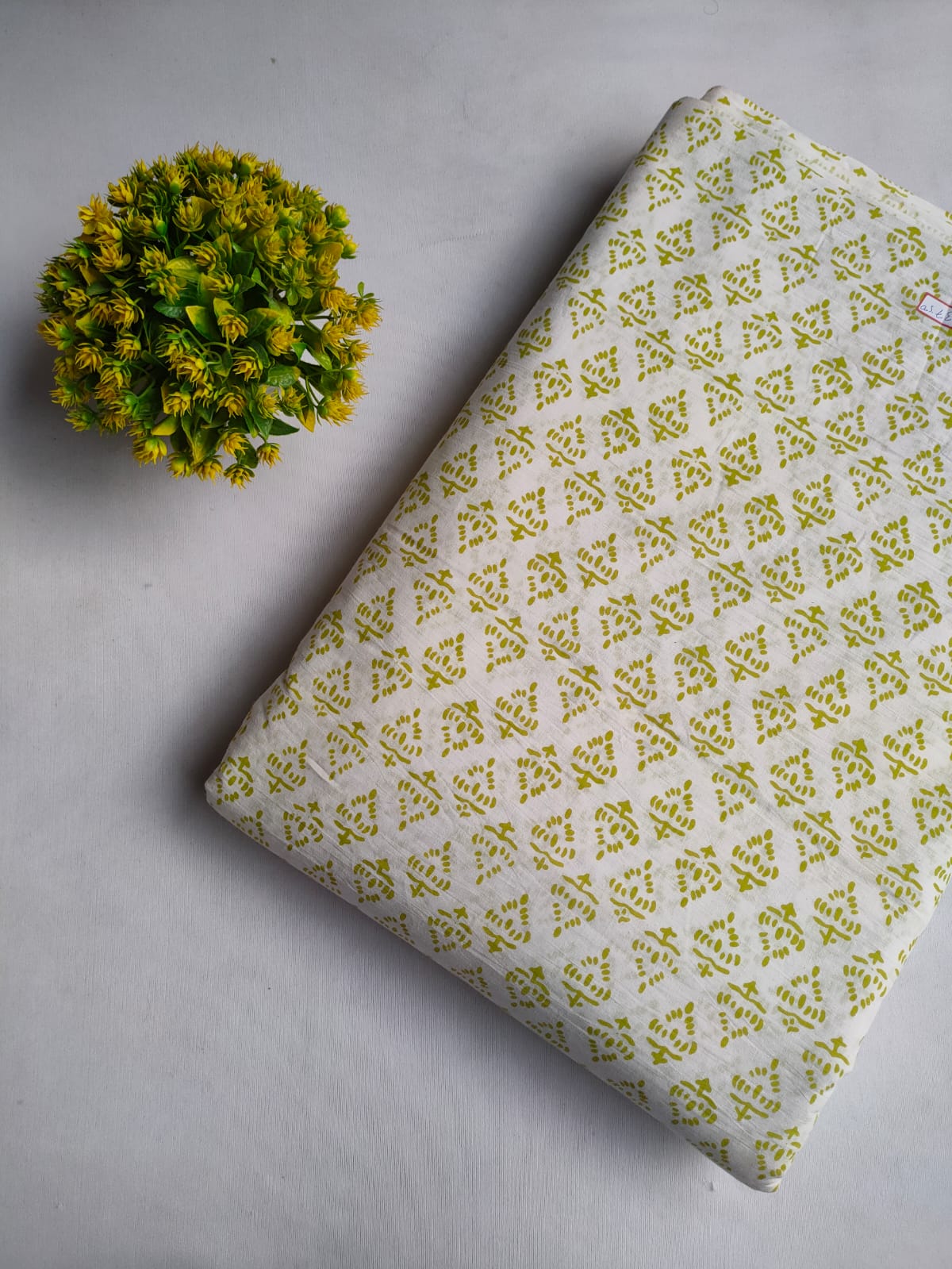 White Green Floral Screen Print Pure Cotton Fabric From Tulsi Prints