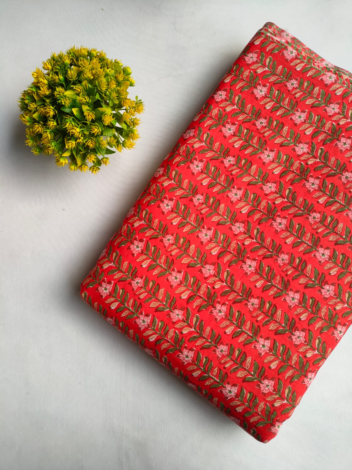 Red Floral Screen Print Pure Cotton Fabric From Tulsi Prints