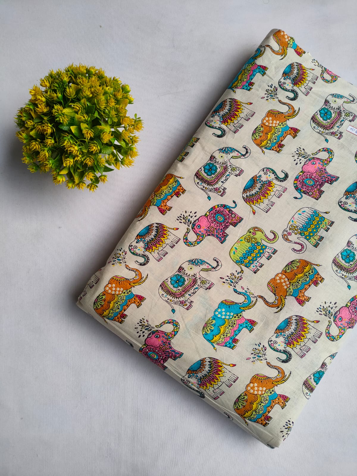 Multicolored Elephant Print Screen Print Pure Cotton Fabric From Tulsi Prints