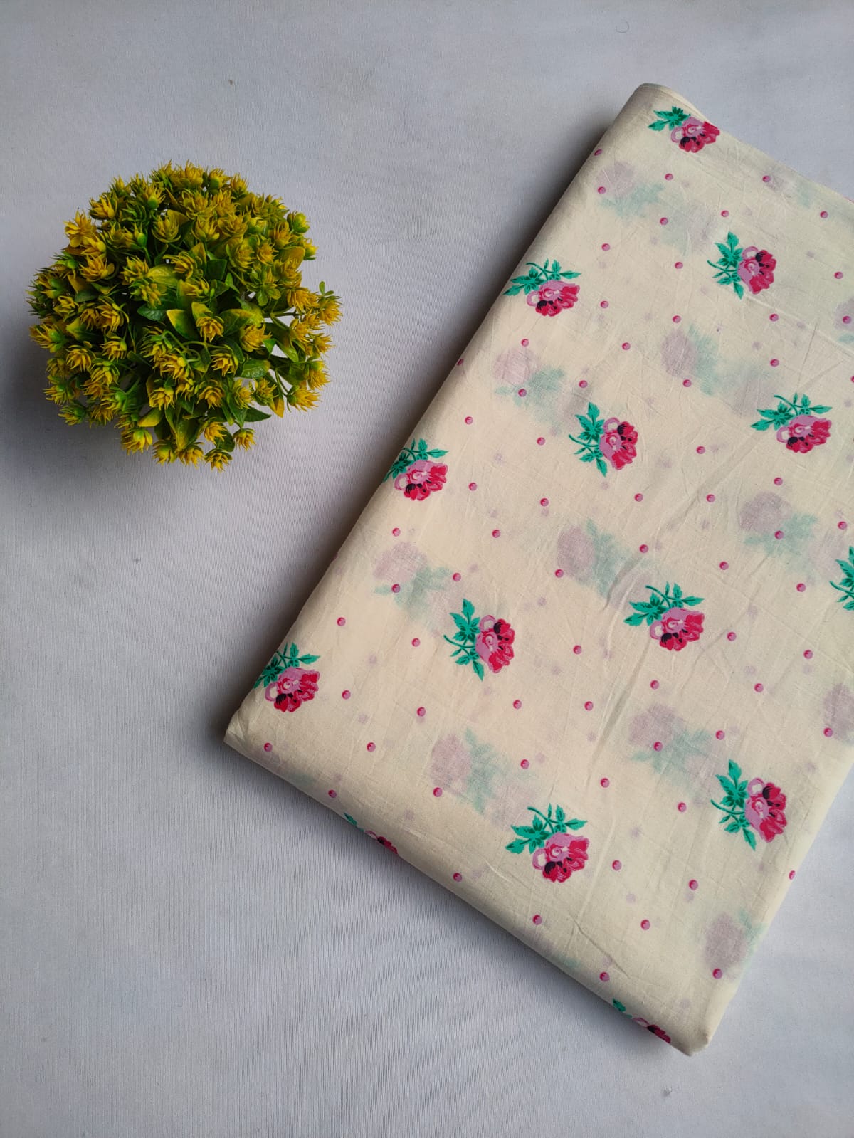 Cream Floral Screen Print Pure Cotton Fabric From Tulsi Prints