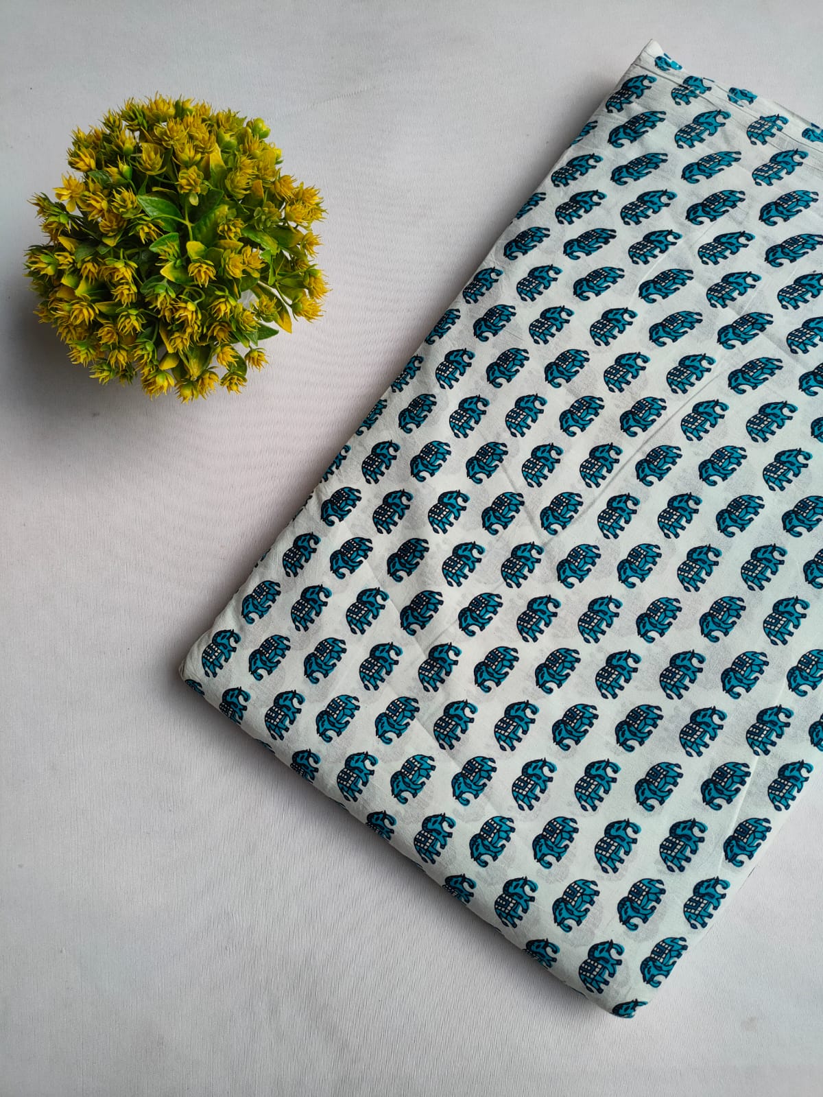 Blue Elephant Motif Screen Print Pure Cotton Fabric From Tulsi Prints
