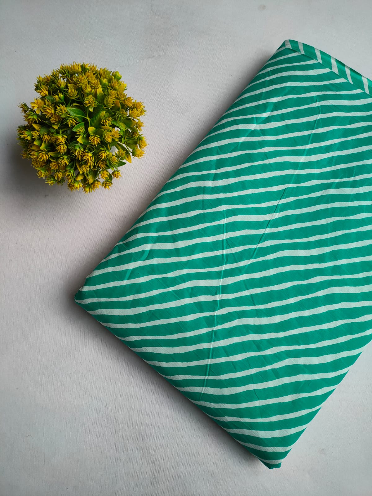 Teal and White Striped Screen Print Pure Cotton Fabric From Tulsi Prints
