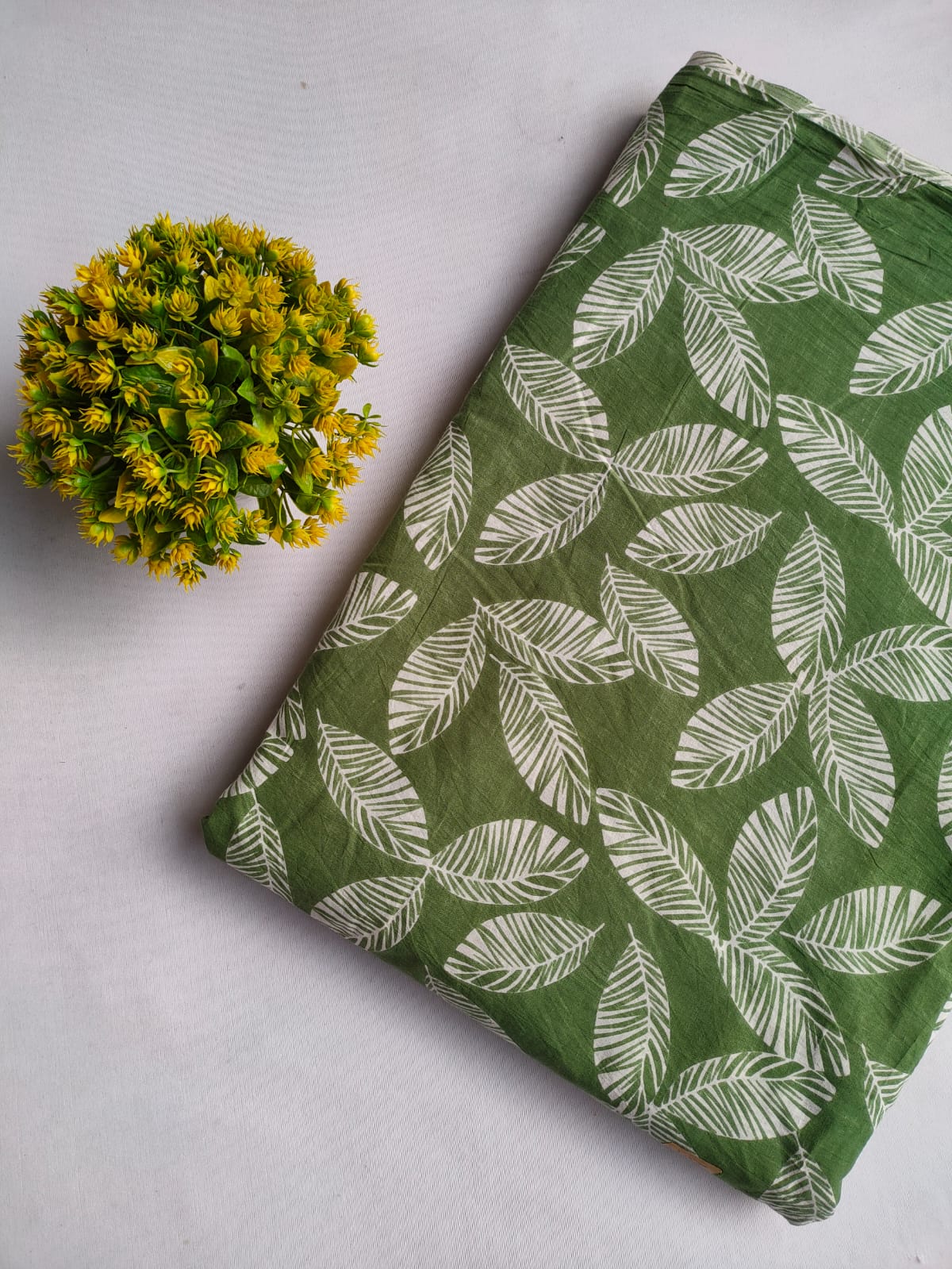 Green Leaf Print Screen Print Pure Cotton Fabric From Tulsi Prints