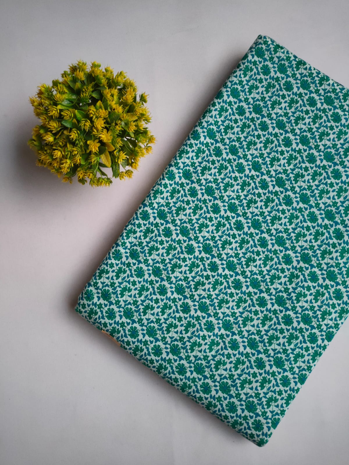 Teal Floral Screen Print Pure Cotton Fabric From Tulsi Prints