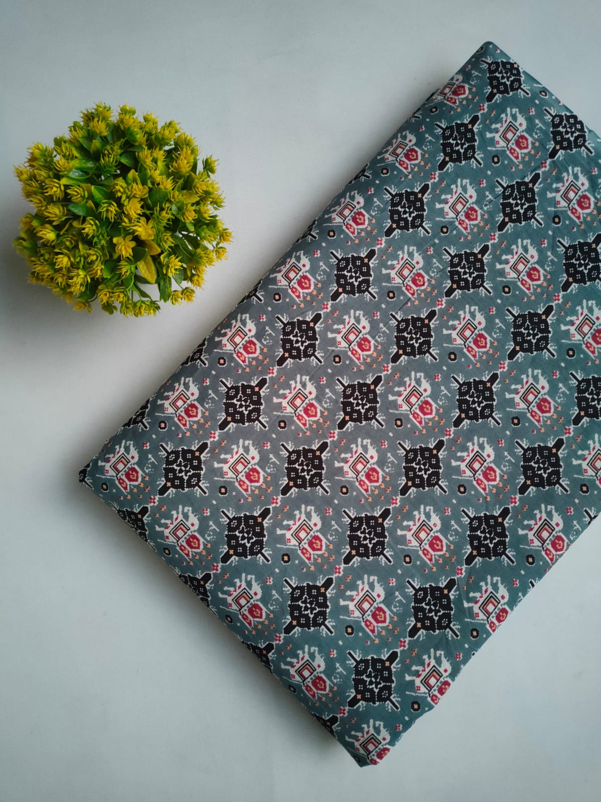 Grey Geometric Screen Print Pure Cotton Fabric From Tulsi Prints
