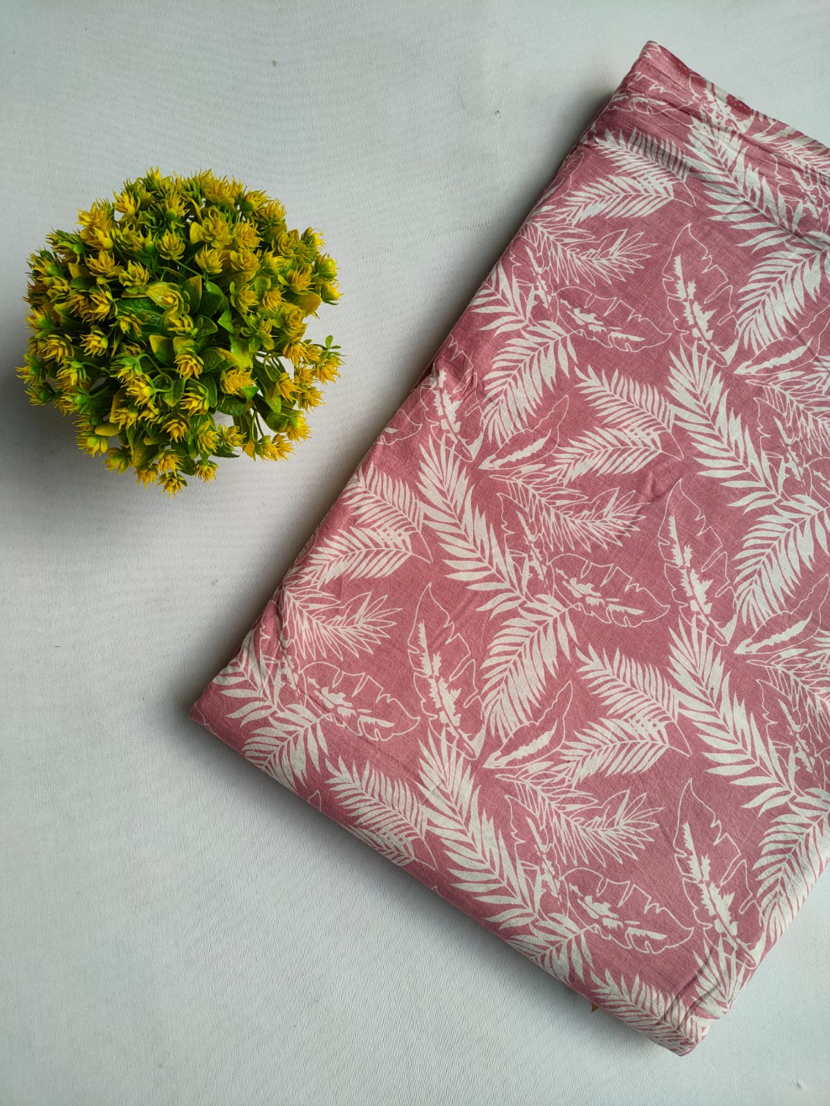 Pink Leafy Screen Print Pure Cotton Fabric From Tulsi Prints