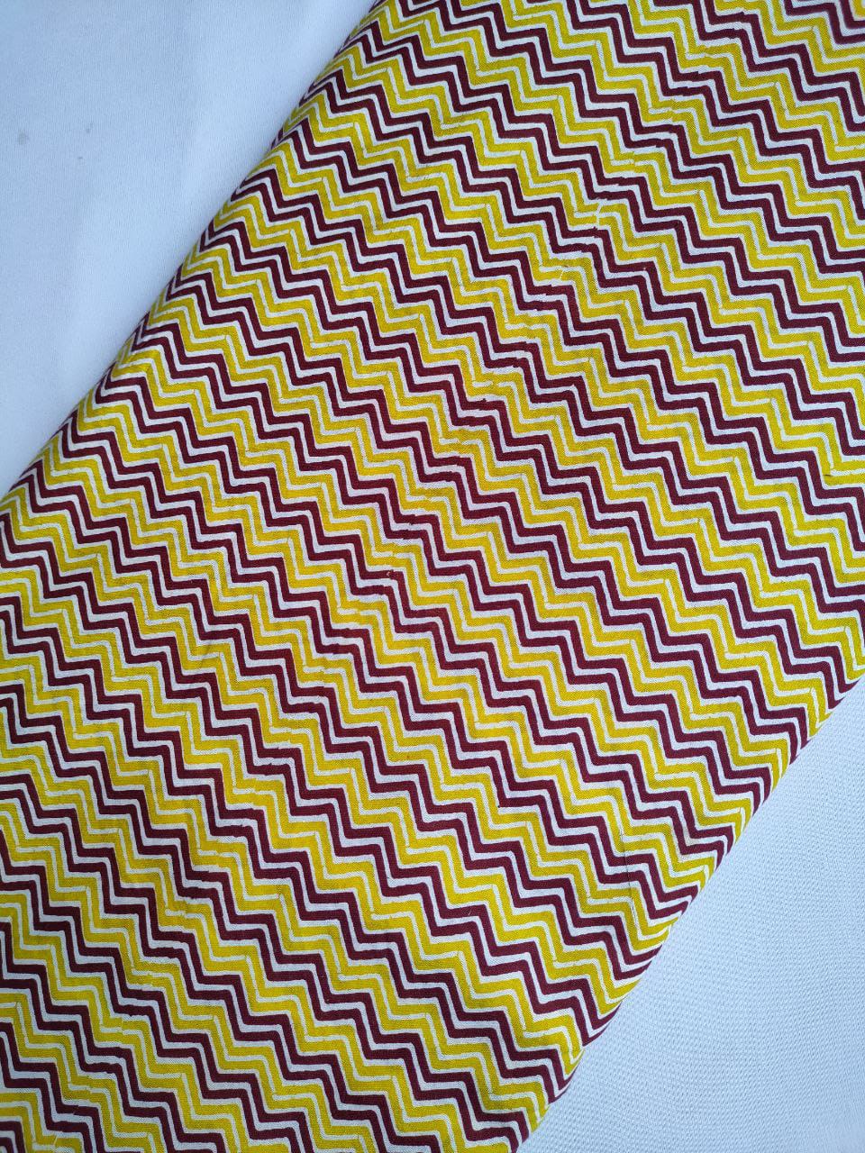 Yellow Zigzag Screen Print Pure Cotton Fabric From Tulsi Prints