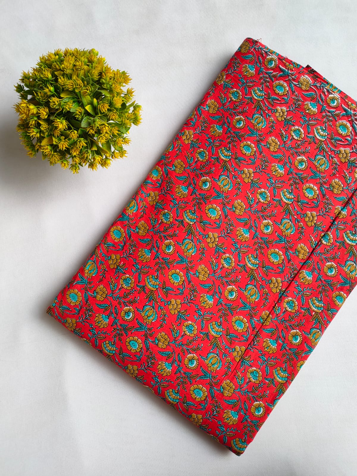 Red Floral Vine Screen Print Pure Cotton Fabric From Tulsi Prints