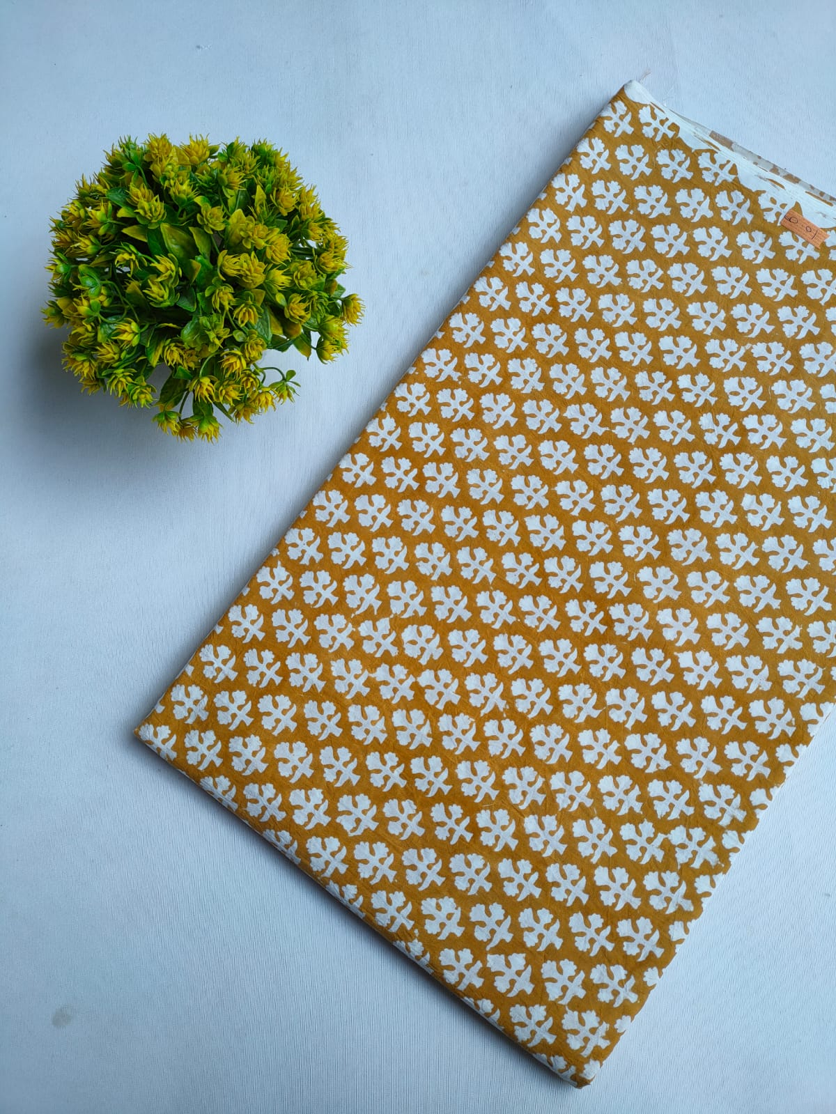 Mustard Yellow Floral Boota Sanganeri Hand Block Print Pure Cotton Fabric From Tulsi Prints