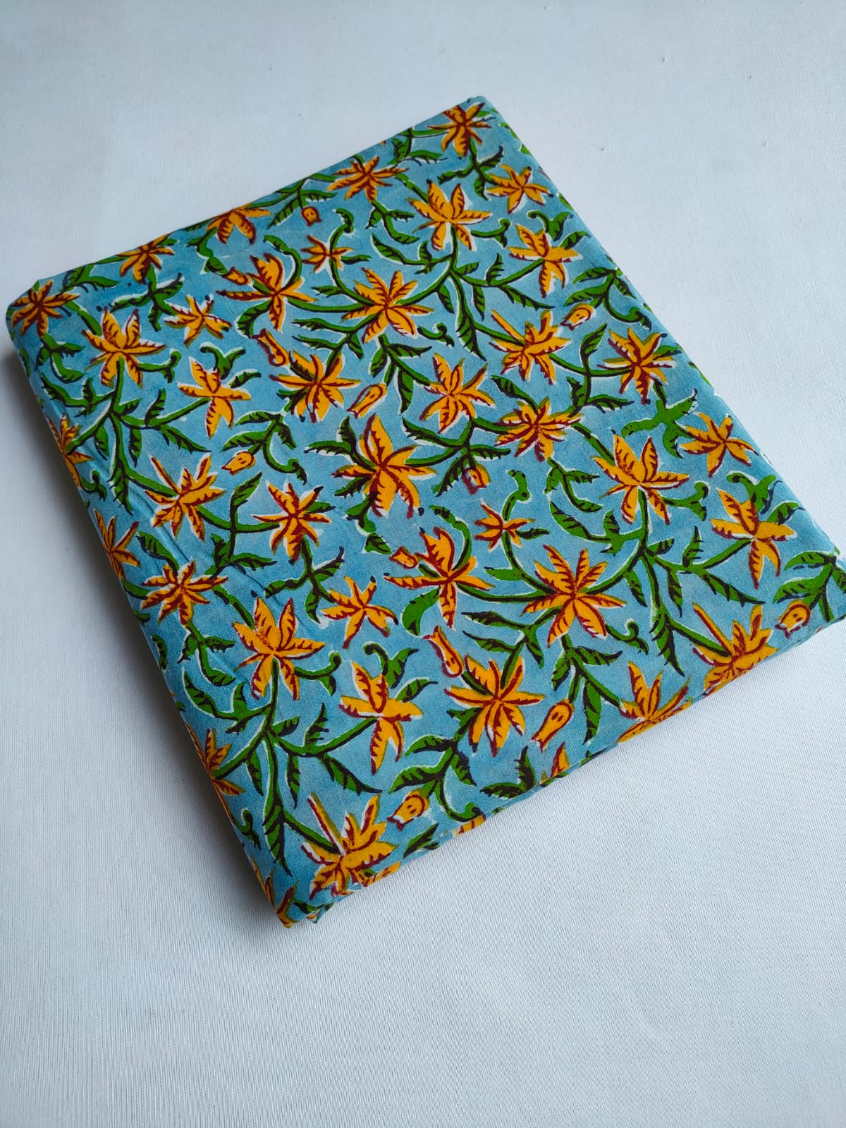 Light Blue Floral Vine Jaipuri Block Print Pure Cotton Fabric From Tulsi Prints