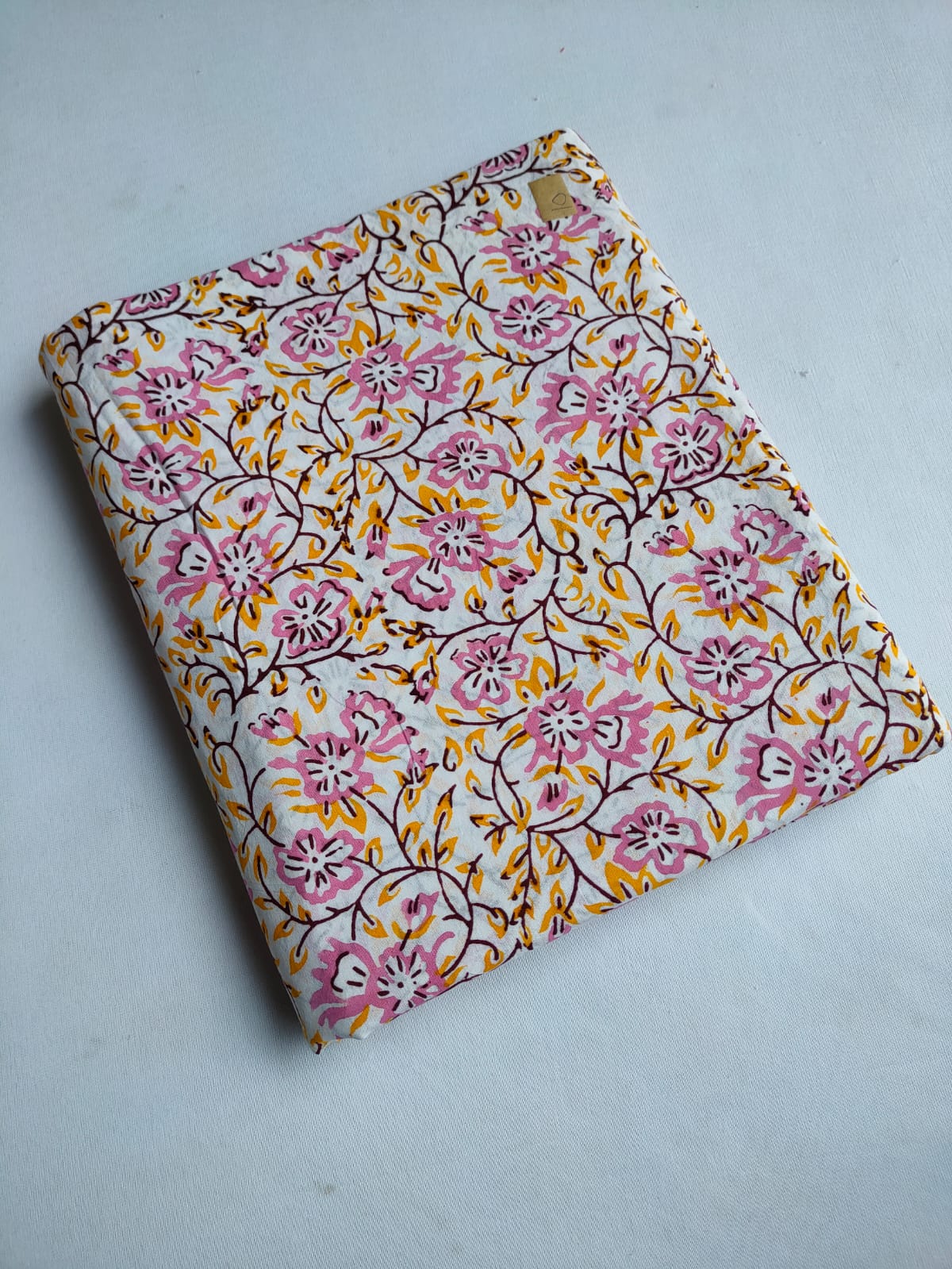White Pink Floral Vine Jaipuri Hand Block Print Pure Cotton Fabric From Tulsi Prints