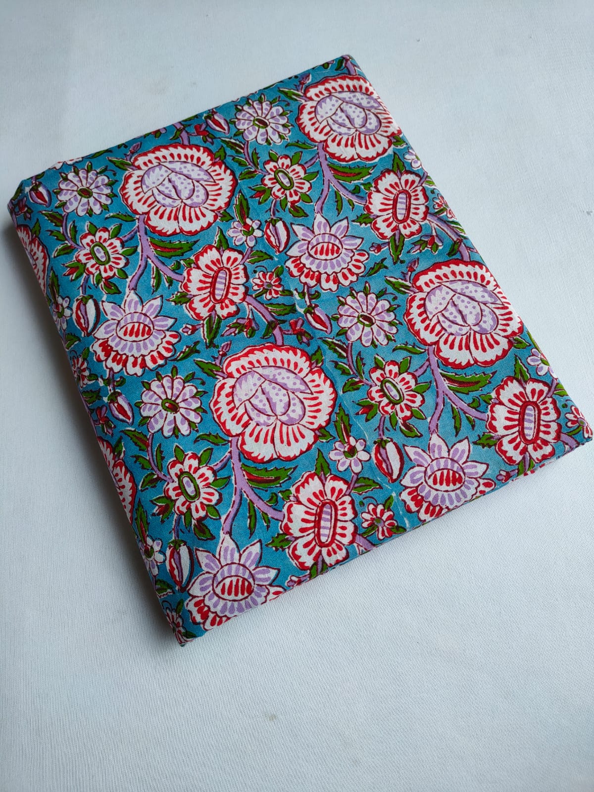 Turquoise Blue Floral Vine Jaipuri Hand Block Print Pure Cotton Fabric From Tulsi Prints