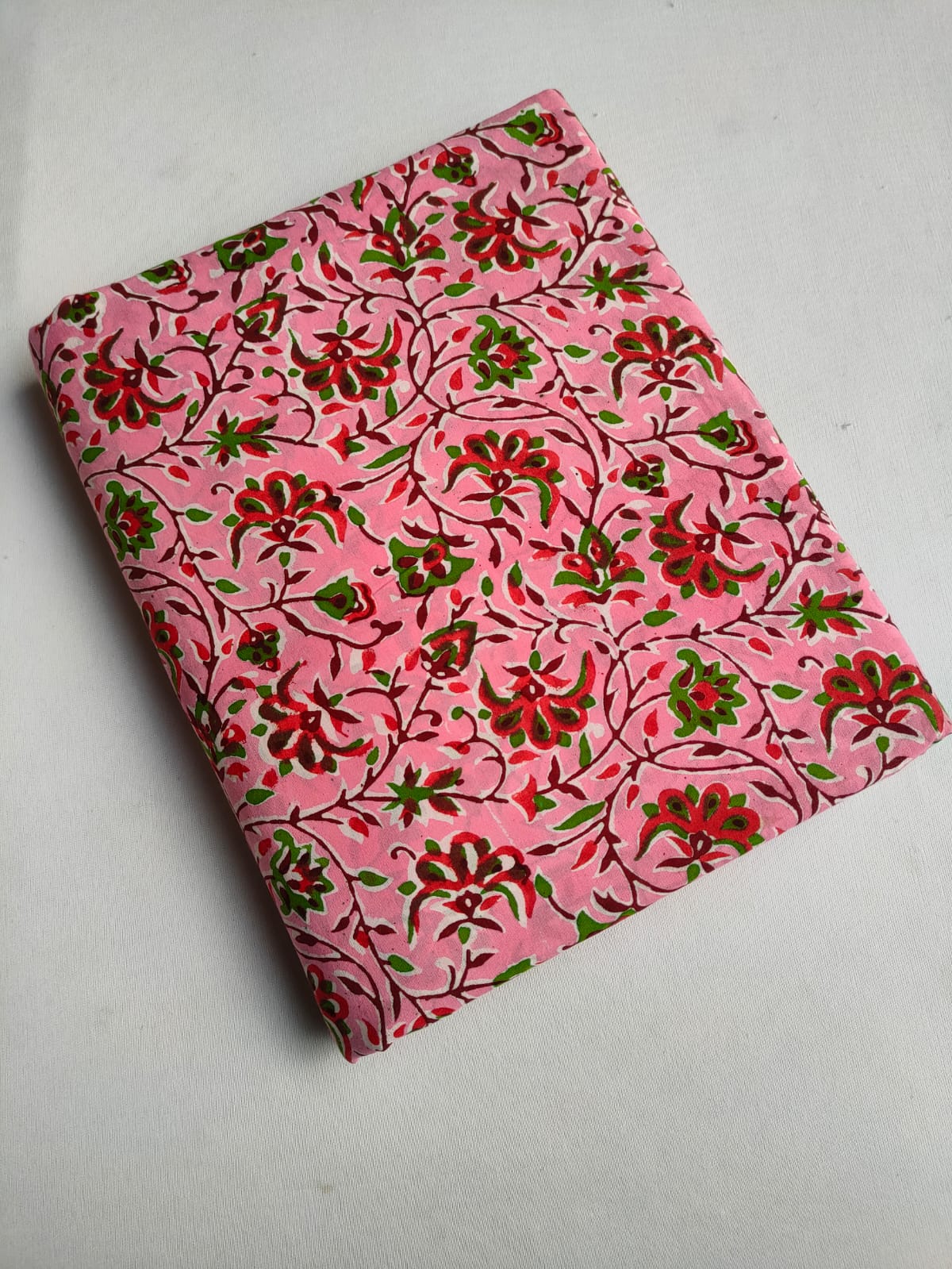 Pink Floral Vine Sanganeri Hand Block Print Pure Cotton Fabric From Tulsi Prints