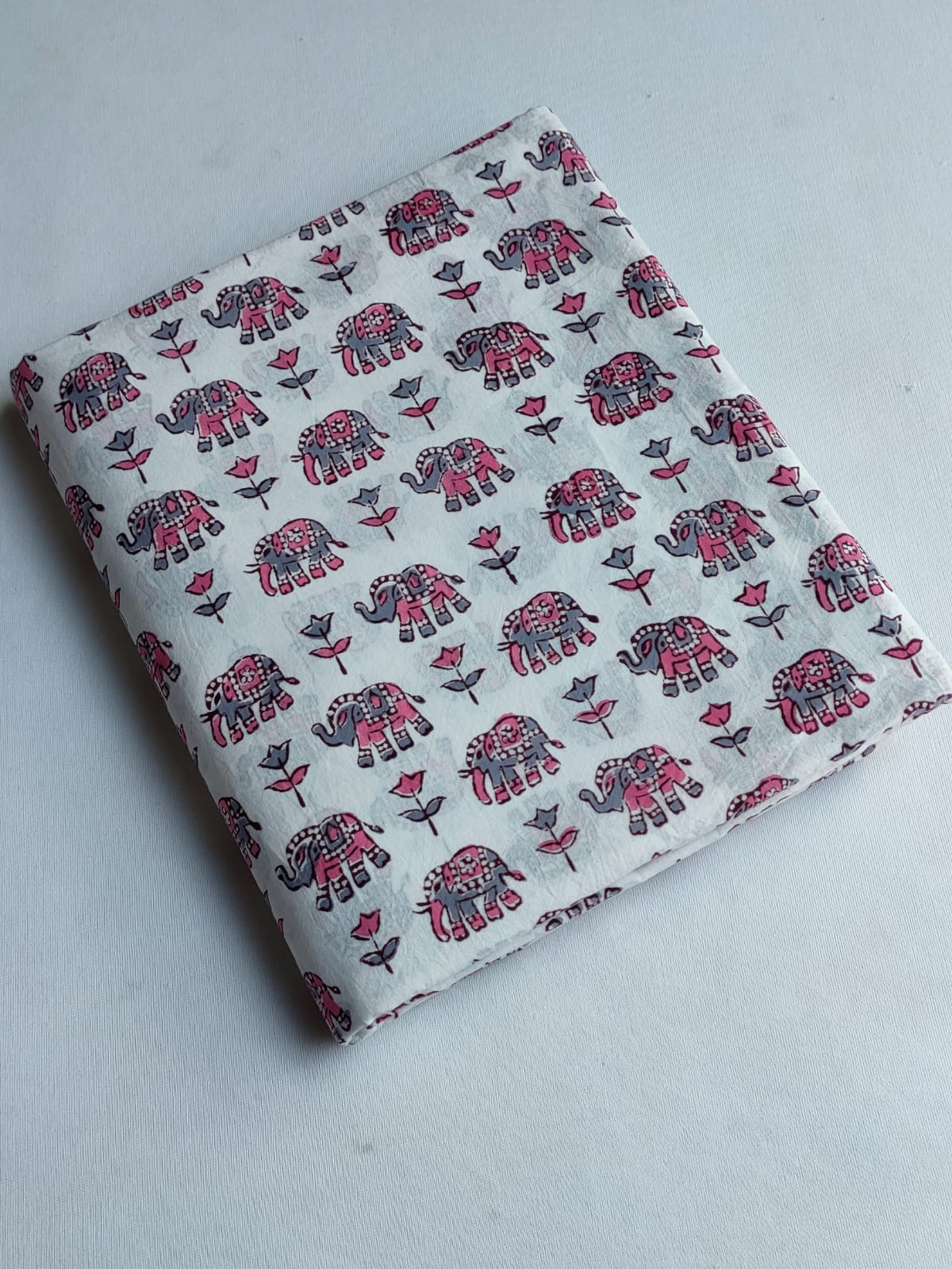 Off White Elephant Motif Sanganeri Hand Block Print Pure Cotton Fabric From Tulsi Prints