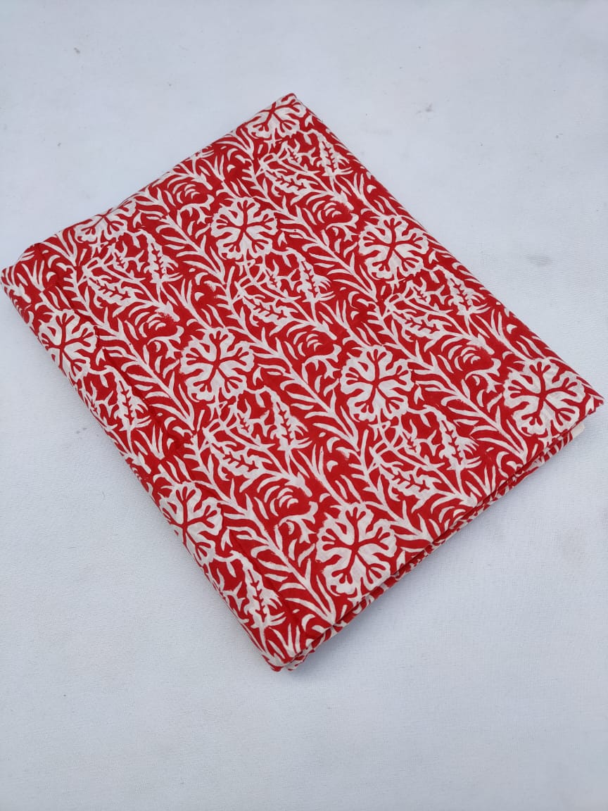 Red Floral Vine Sanganeri Print Pure Cotton Fabric From Tulsi Prints