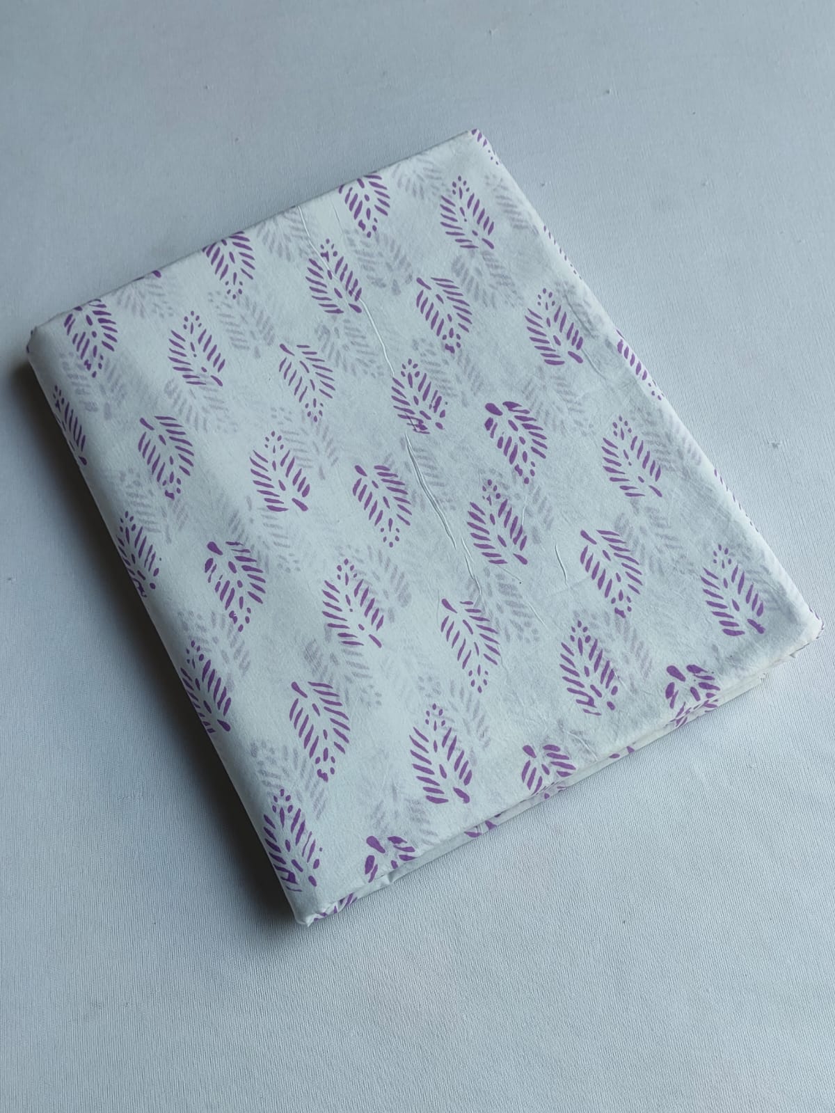 White Purple Leaf Motif Jaipuri Block Print Pure Cotton Fabric From Tulsi Prints