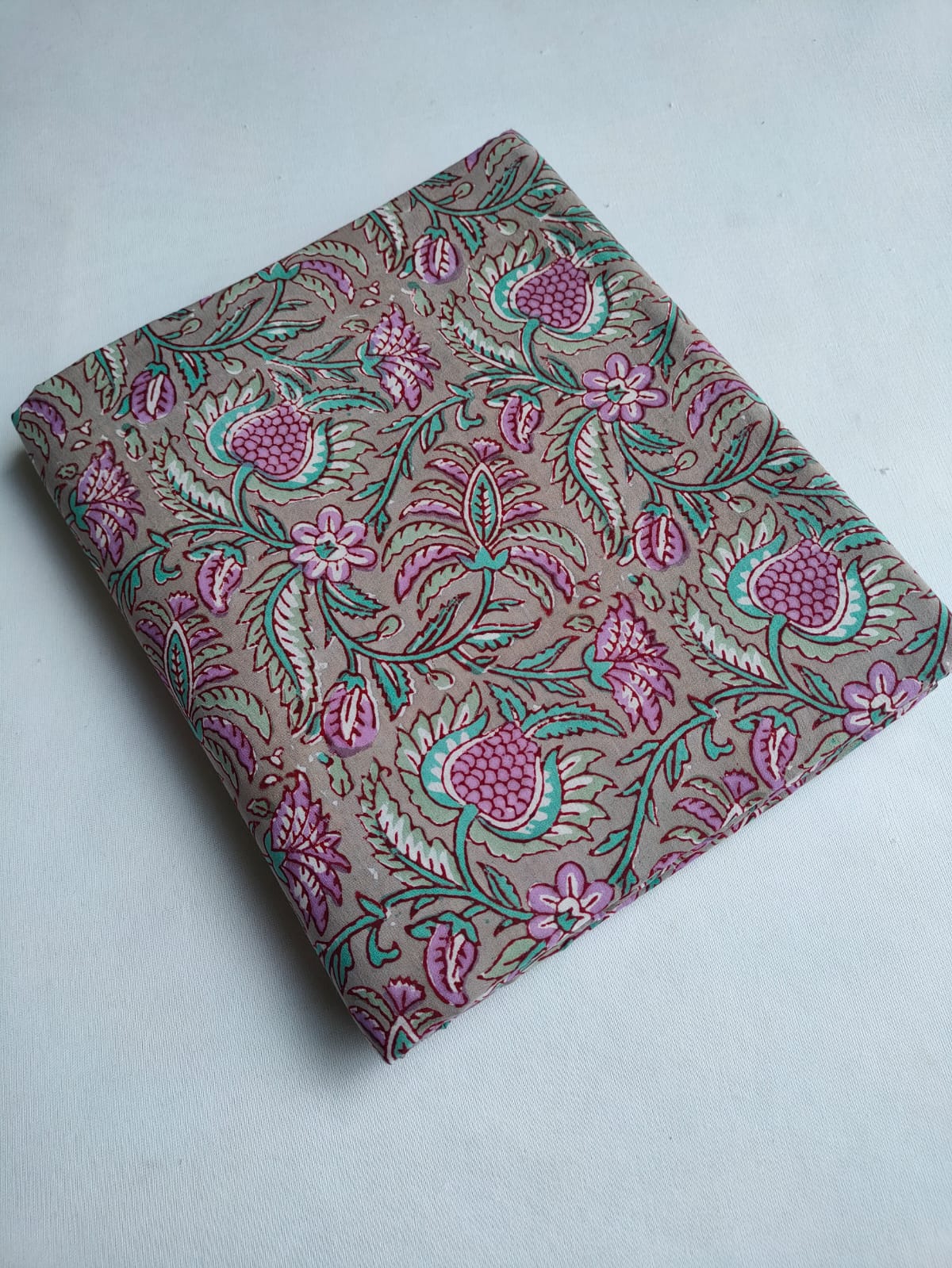 Taupe Floral Boota Sanganeri Hand Block Print Pure Cotton Fabric From Tulsi Prints