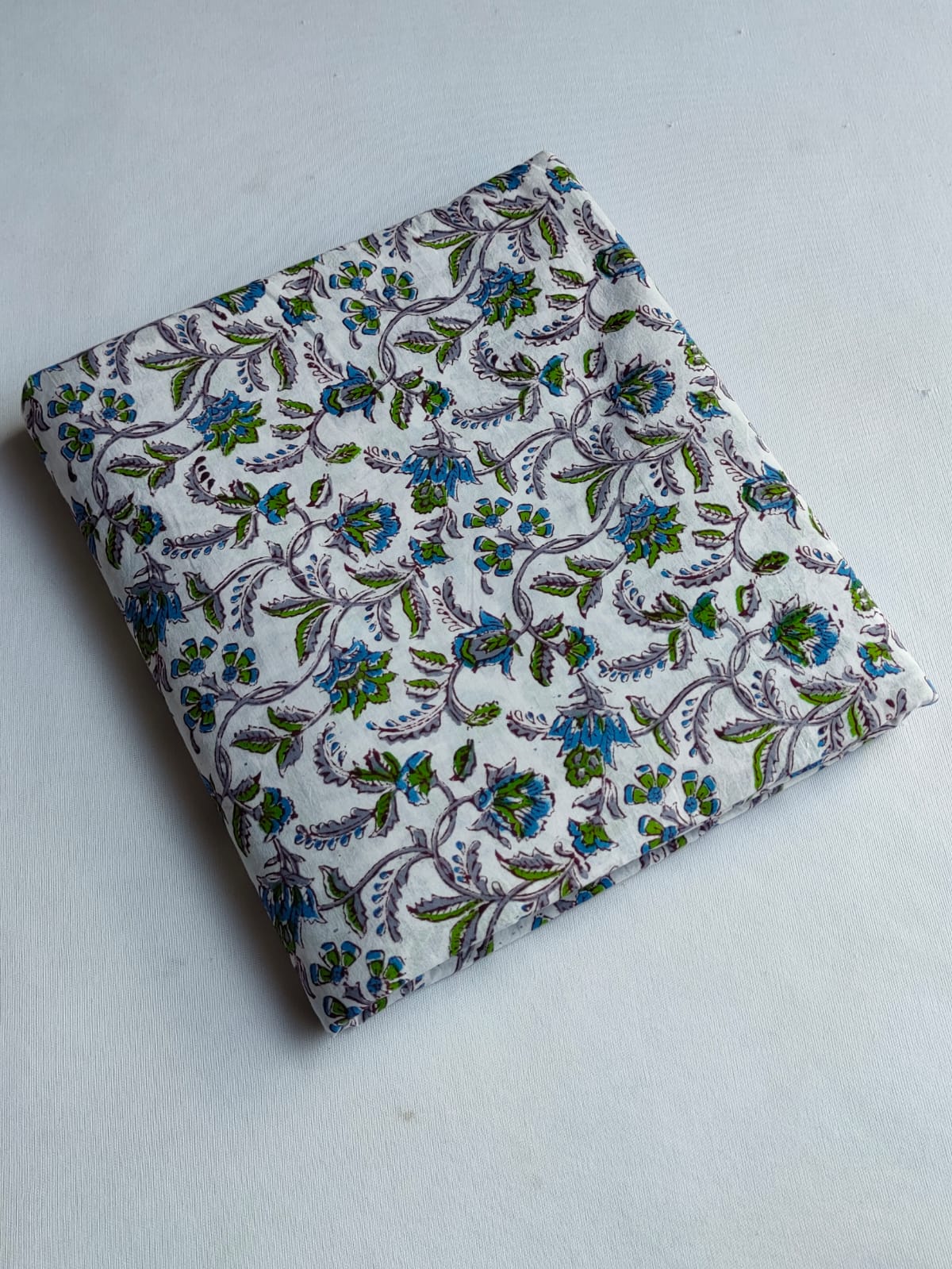 White Floral Vine Sanganeri Hand Block Print Pure Cotton Fabric From Tulsi Prints