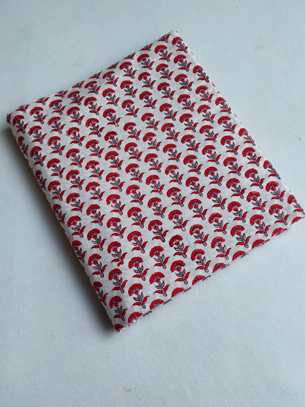 Off White Red Floral Booti Jaipuri Hand Block Print Pure Cotton Fabric From Tulsi Prints