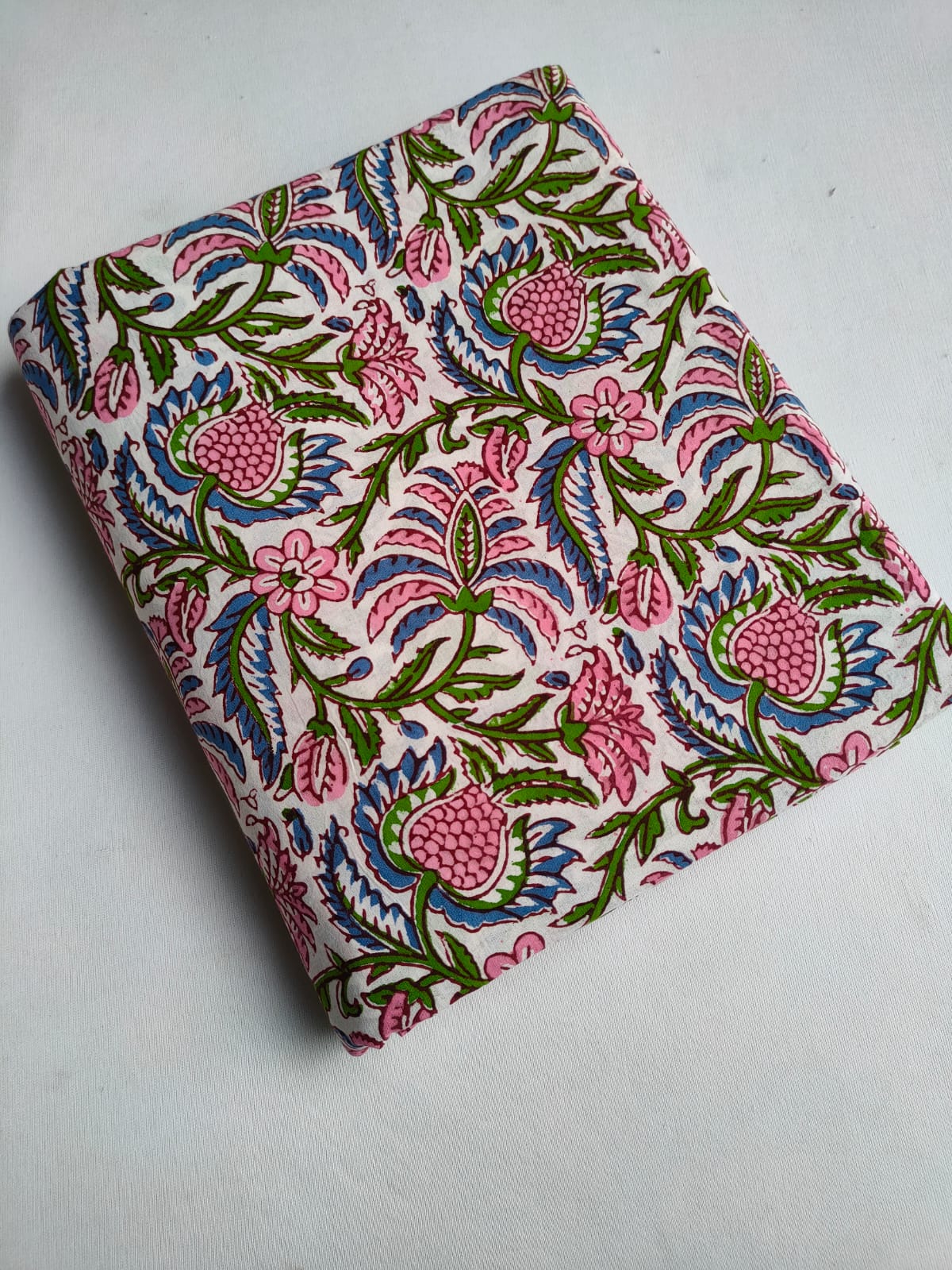 White Pink Floral Vine Jaipuri Hand Block Print Pure Cotton Fabric From Tulsi Prints