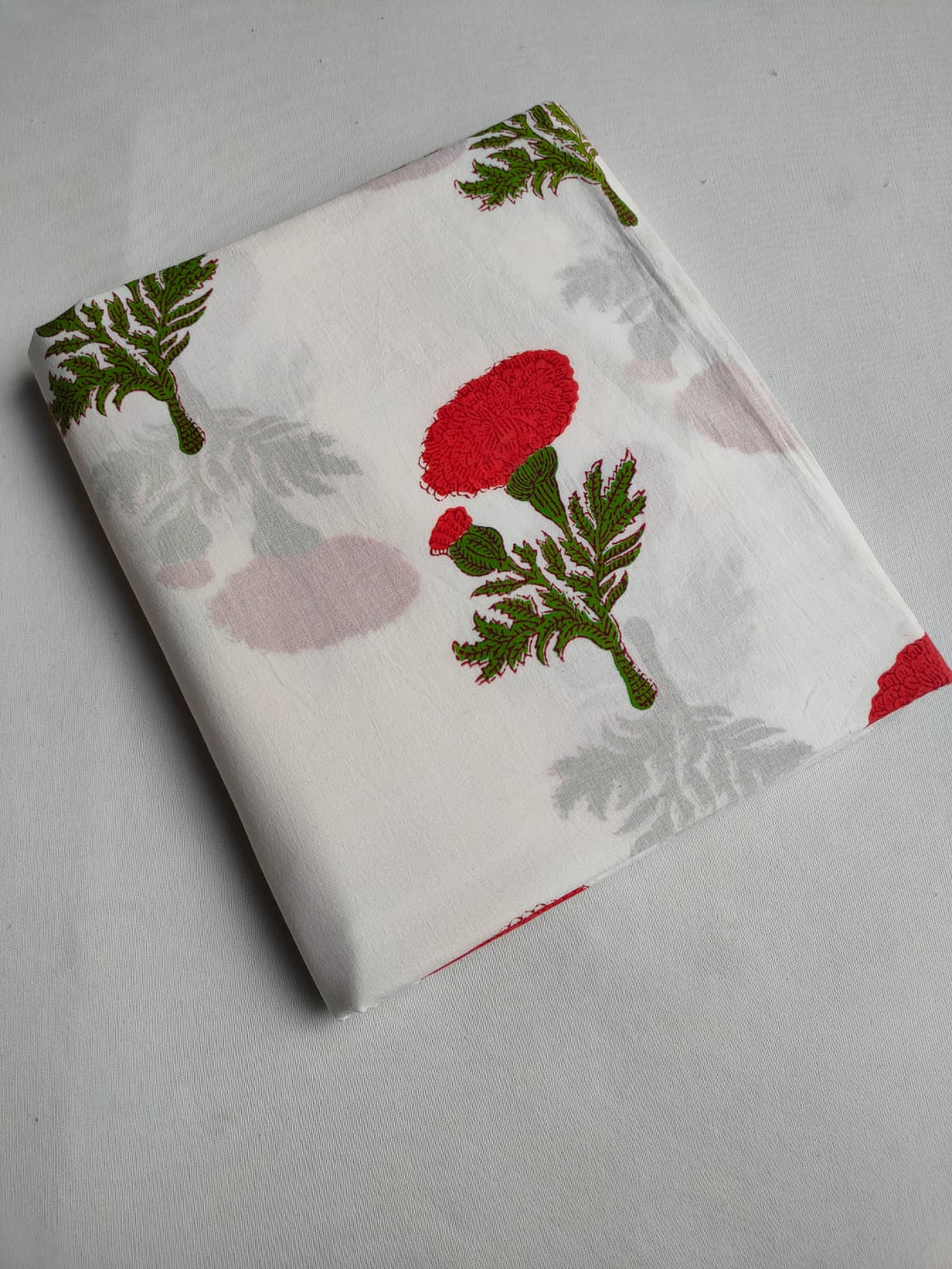 White Red Floral Boota Sanganeri Hand Block Print Pure Cotton Fabric From Tulsi Prints