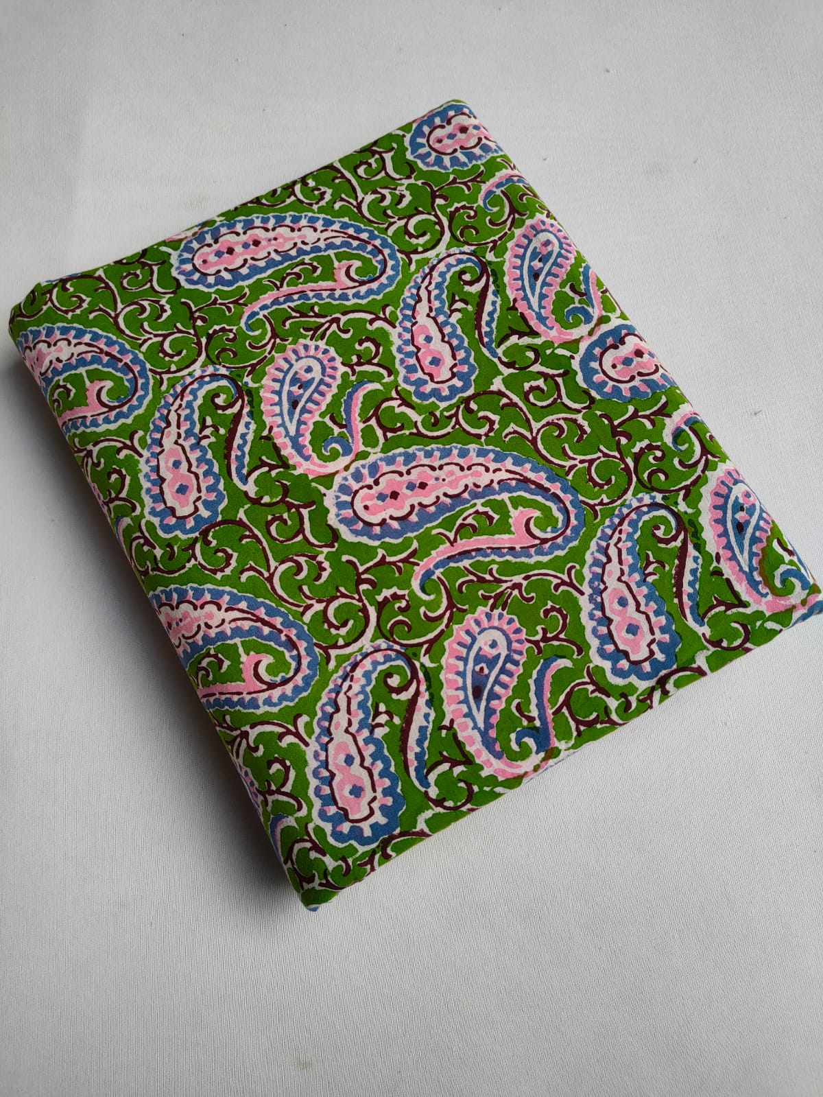 Green Paisley Sanganeri Hand Block Print Pure Cotton Fabric From Tulsi Prints