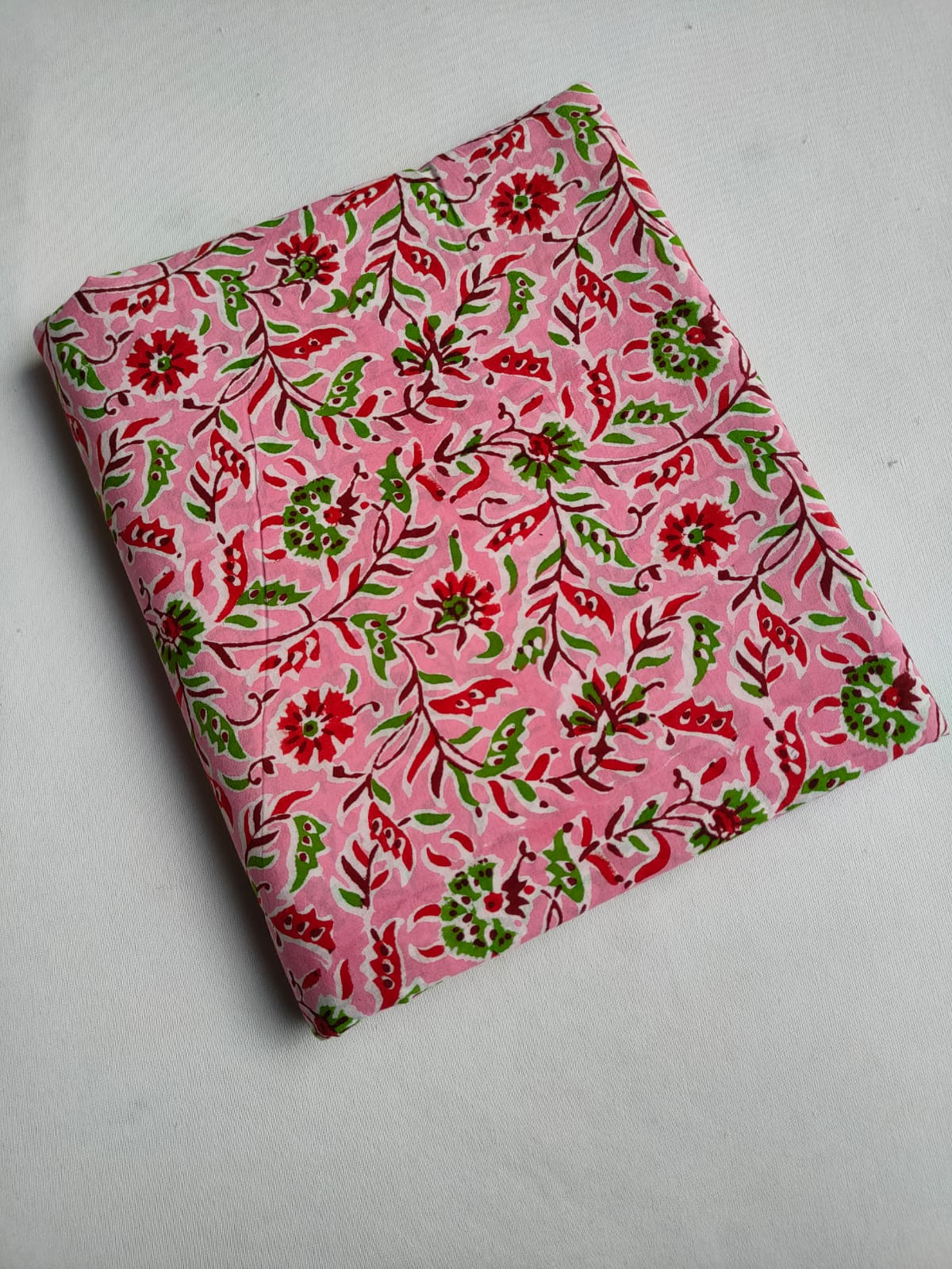 Pink Floral Vine Sanganeri Hand Block Print Pure Cotton Fabric From Tulsi Prints