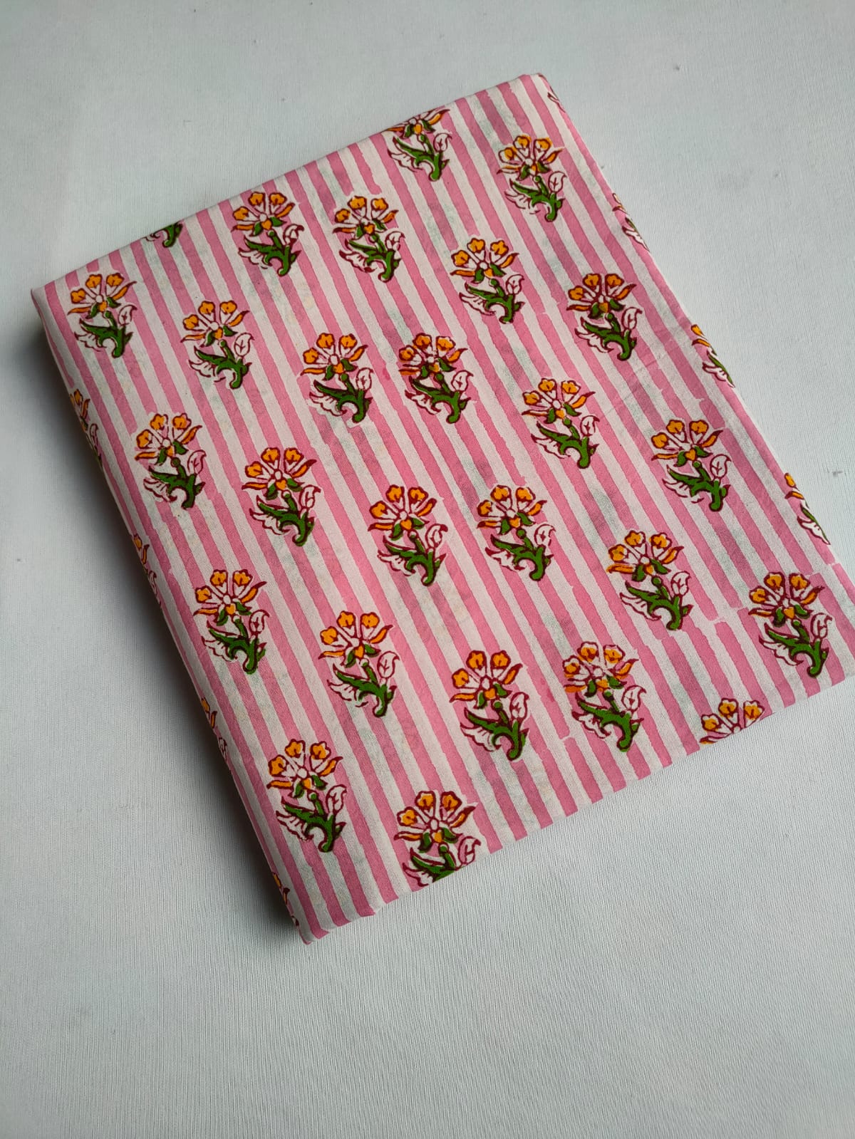 Pink Striped Floral Boota Sanganeri Hand Block Print Pure Cotton Fabric From Tulsi Prints