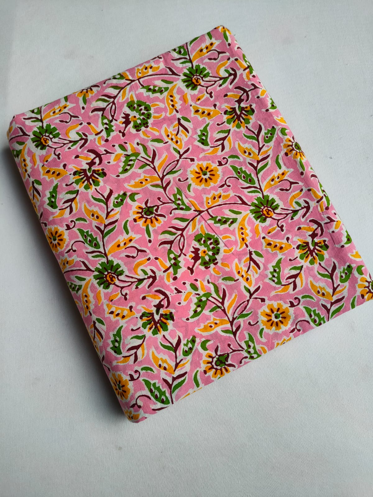 Pink Floral Vine Jaipuri Hand Block Print Pure Cotton Fabric From Tulsi Prints