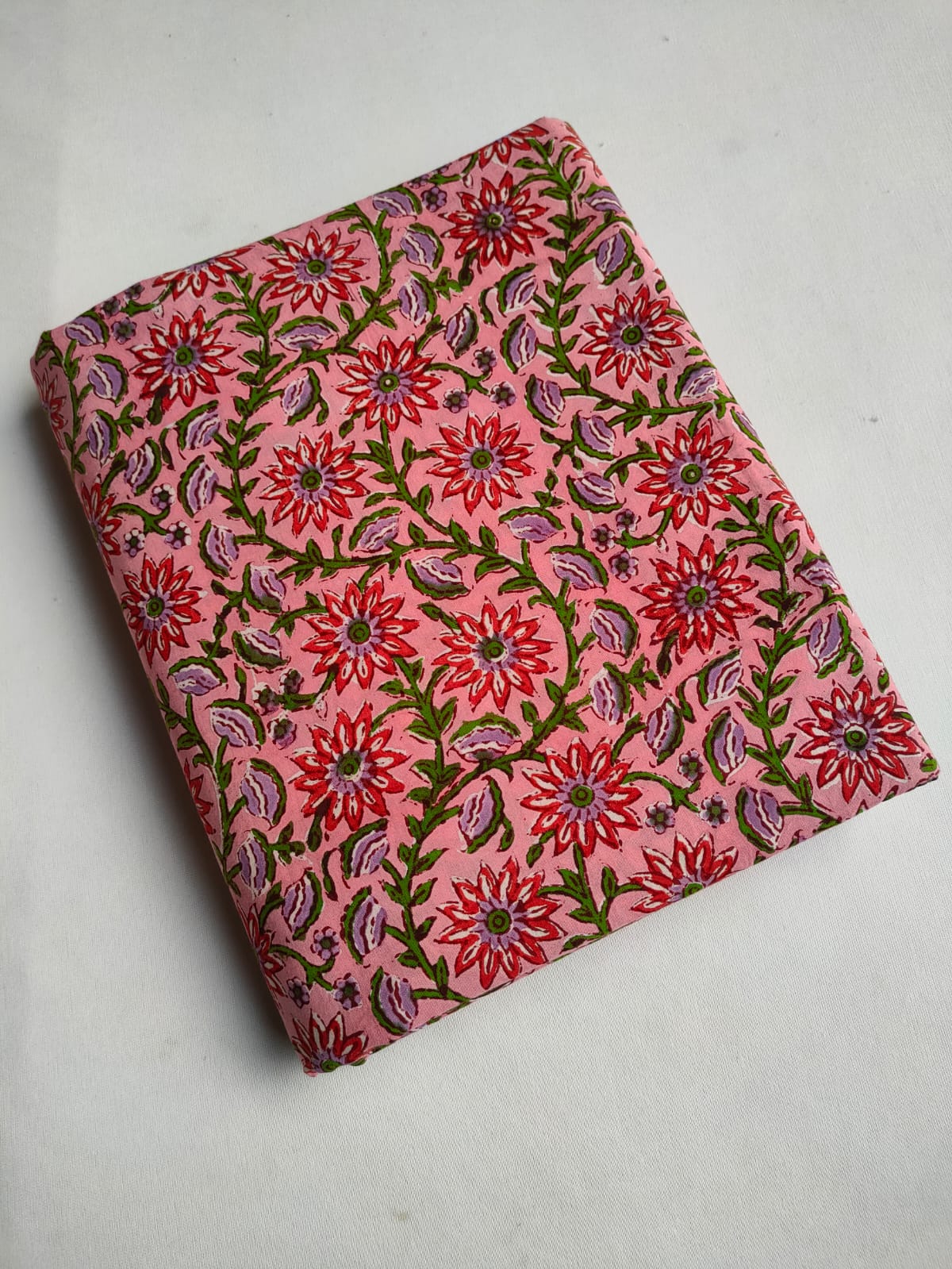 Pink Floral Vine Sanganeri Block Print Pure Cotton Fabric From Tulsi Prints