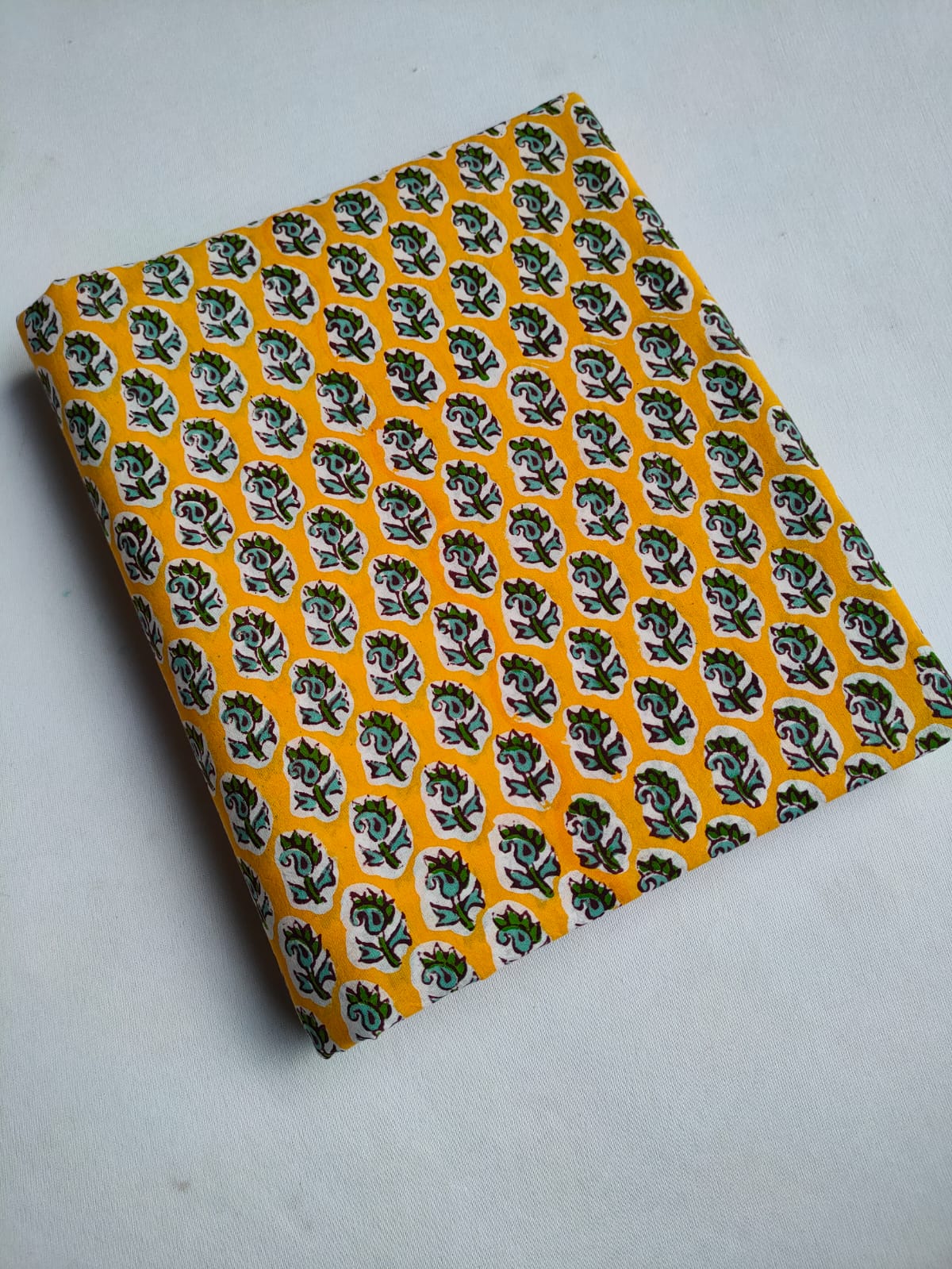 Yellow Paisley Booti Jaipuri Hand Block Print Pure Cotton Fabric From Tulsi Prints