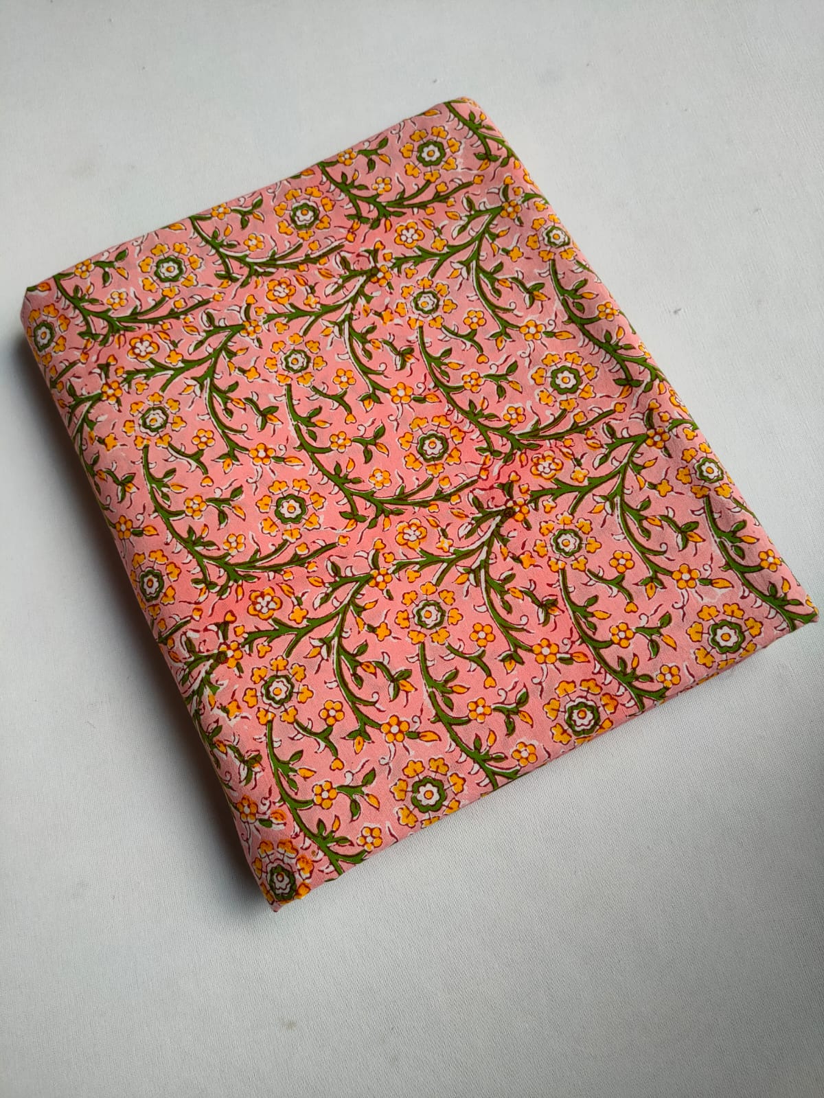 Pink Floral Vine Sanganeri Block Print Pure Cotton Fabric From Tulsi Prints