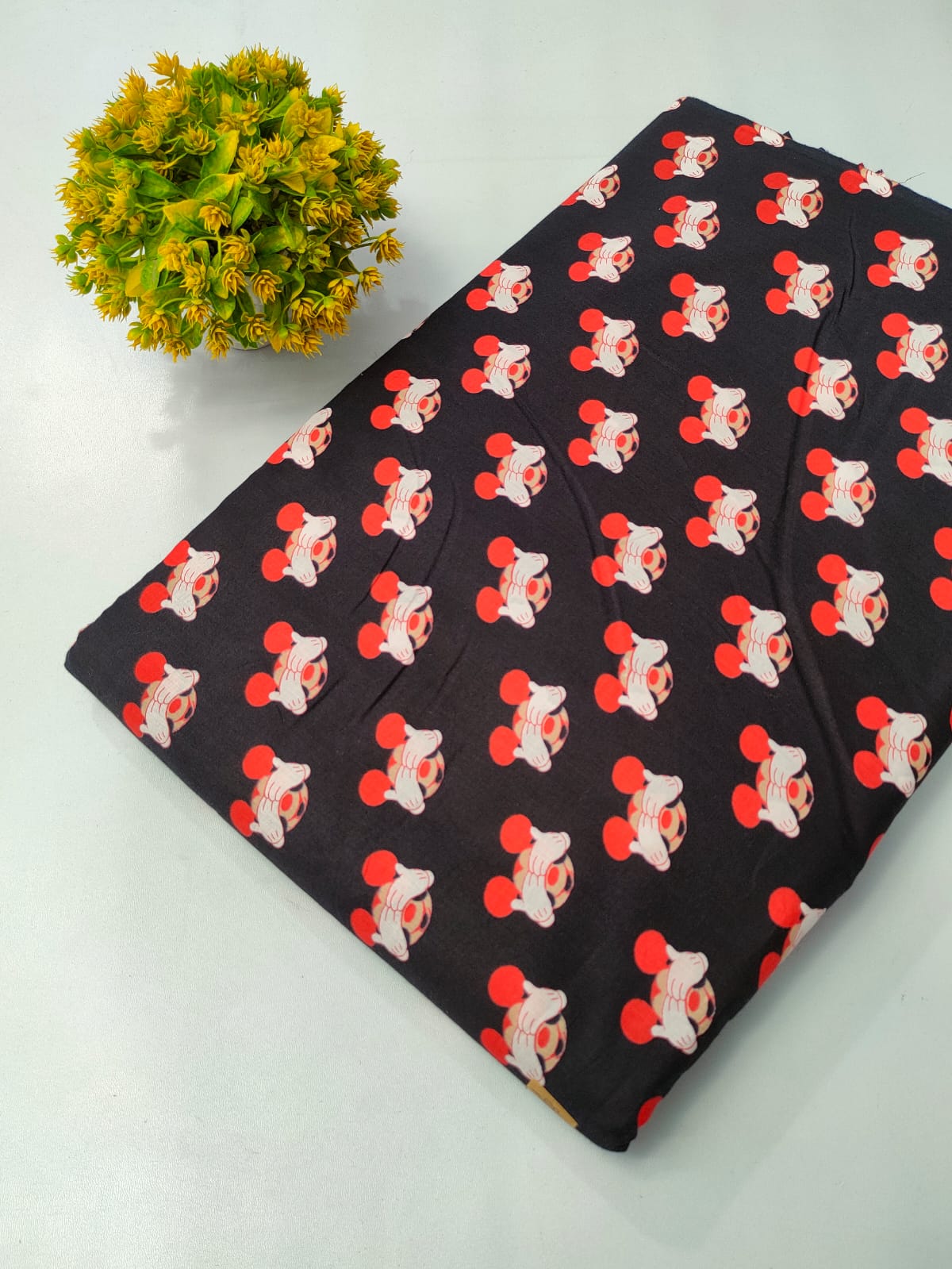 Black Mickey Mouse Print Screen Print Pure Cotton Fabric From Tulsi Prints